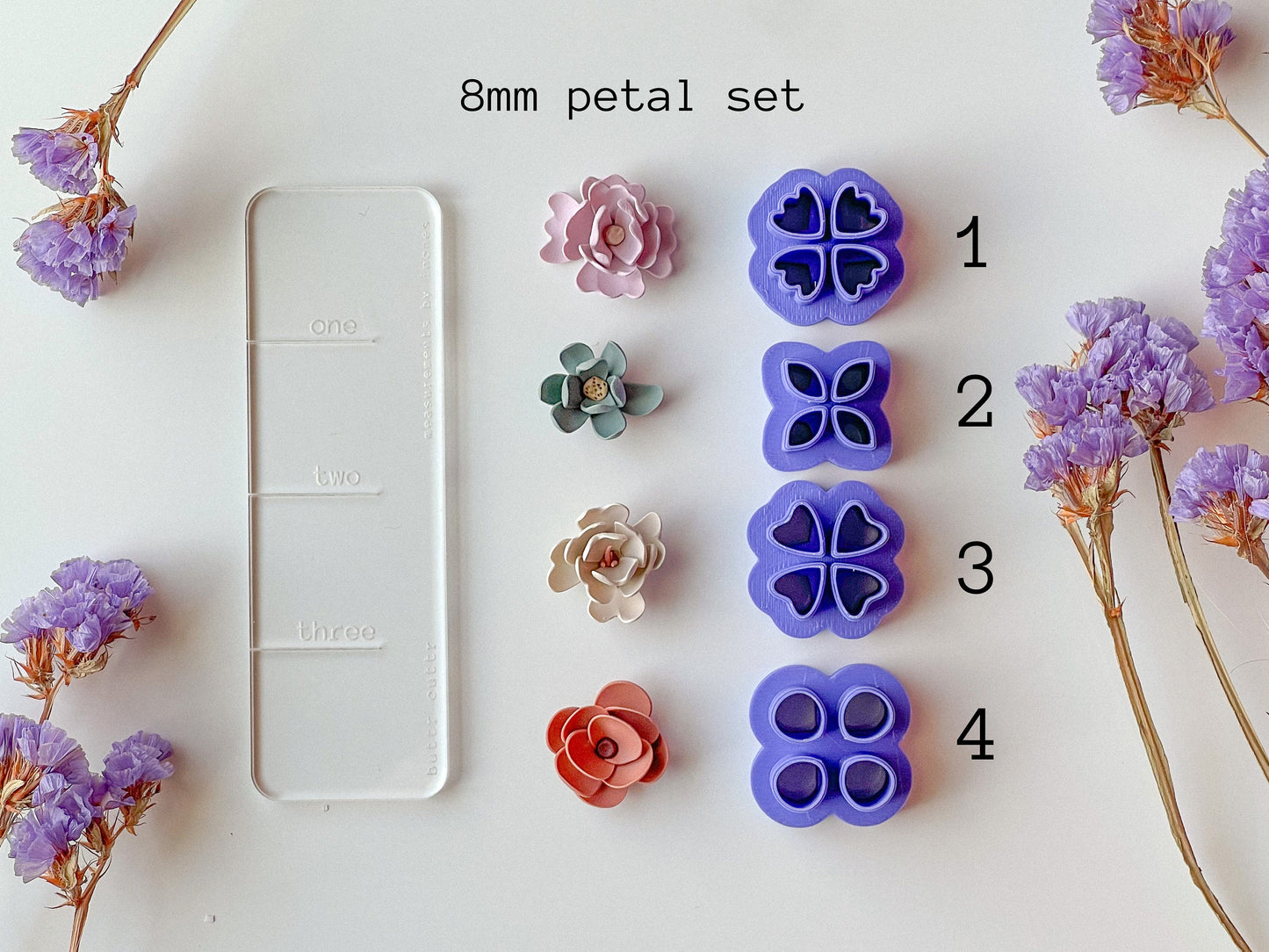 Petal Cutter Sets, Four Styles, 3 different sizes available, 5mm, 8mm, 12mm, Floral Clay Cutters, More grouping options in separate listing