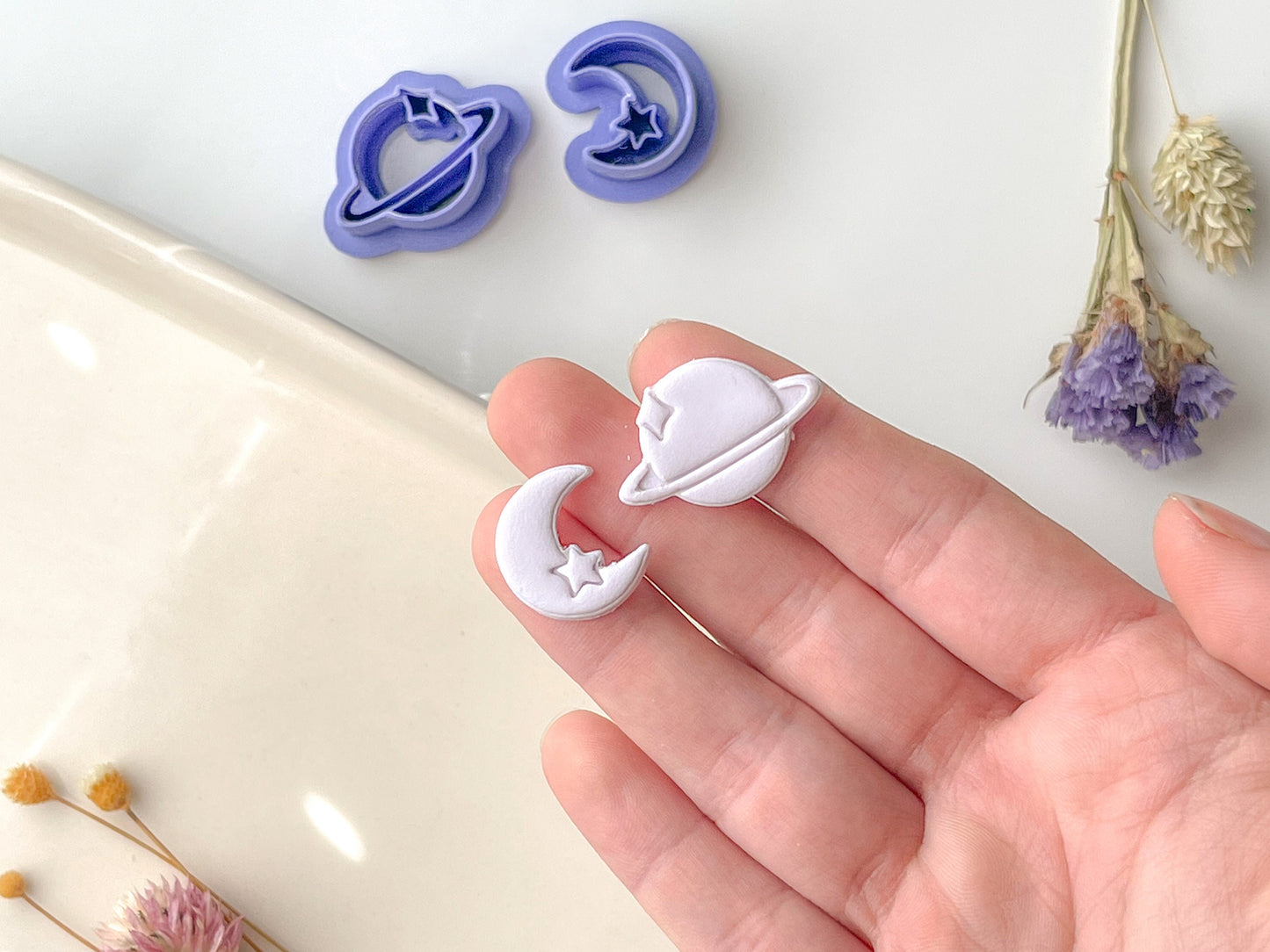 Moon and Saturn Clay cutters, Set of Two Cutters, Tswift Clay Cutter, Polymer Clay Cutter