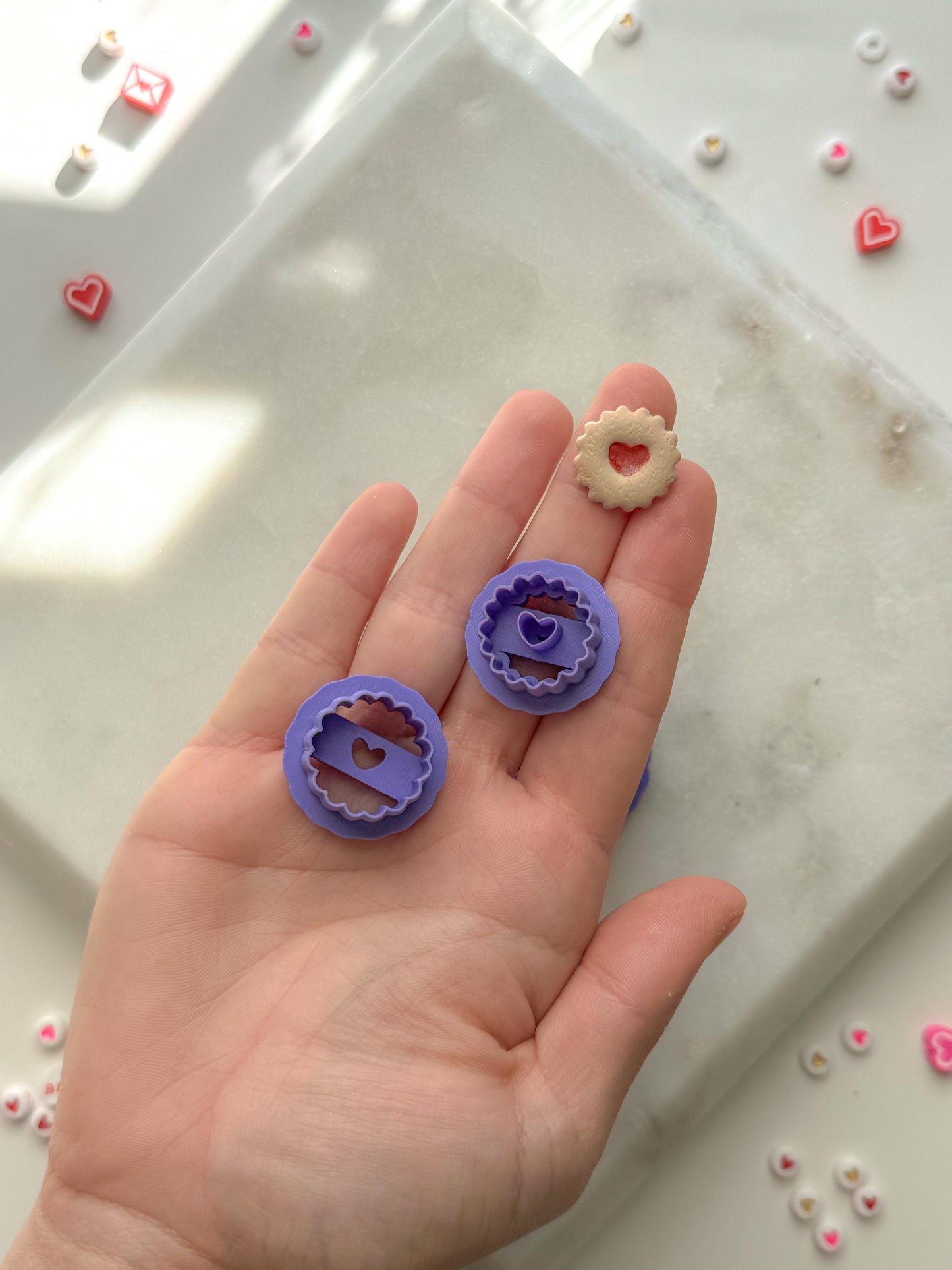 Heart Thumbprint Cookie Clay Cutter, Polymer Clay Cutter, Two Size Options, Two piece Set, Valentines Clay Cutter, Small Cookie Cutter