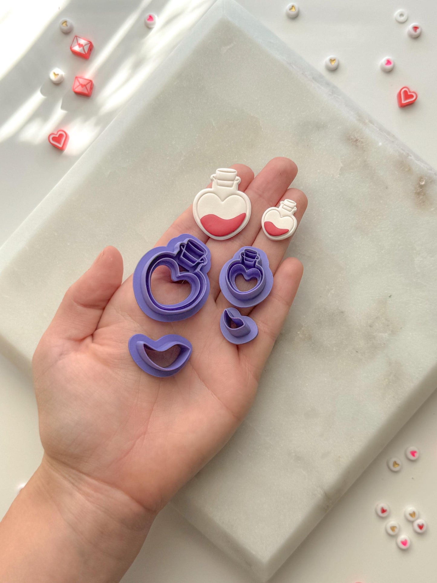 Heart Potion Clay Cutter, Polymer Clay Cutter, Two Size Options, Valentines Clay Cutter