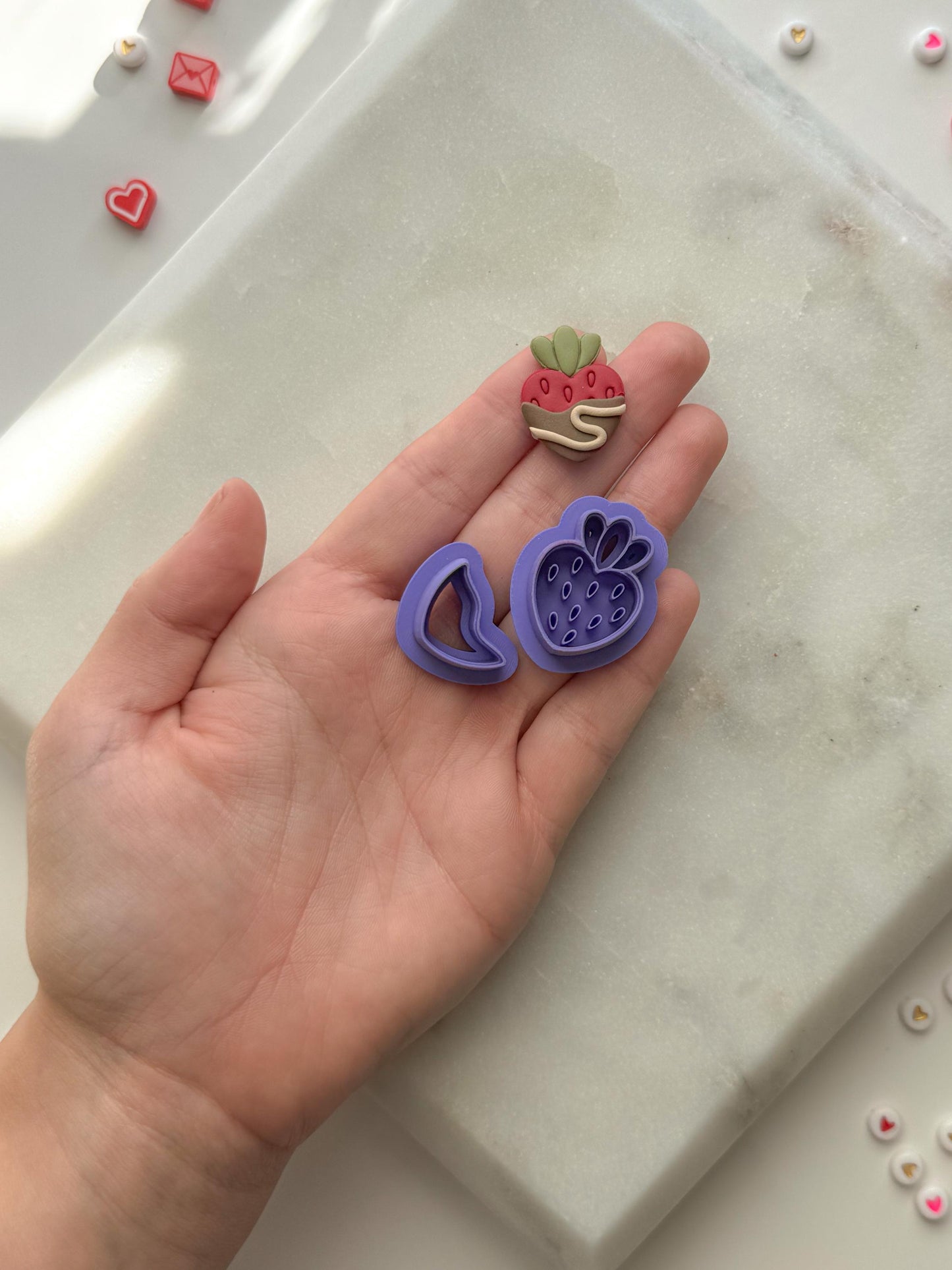Chocolate dipped strawberry Clay Cutter, Fruit Clay Cutter, Polymer Clay Cutter, Two Size Options, Two piece Set, Valentines Clay Cutter