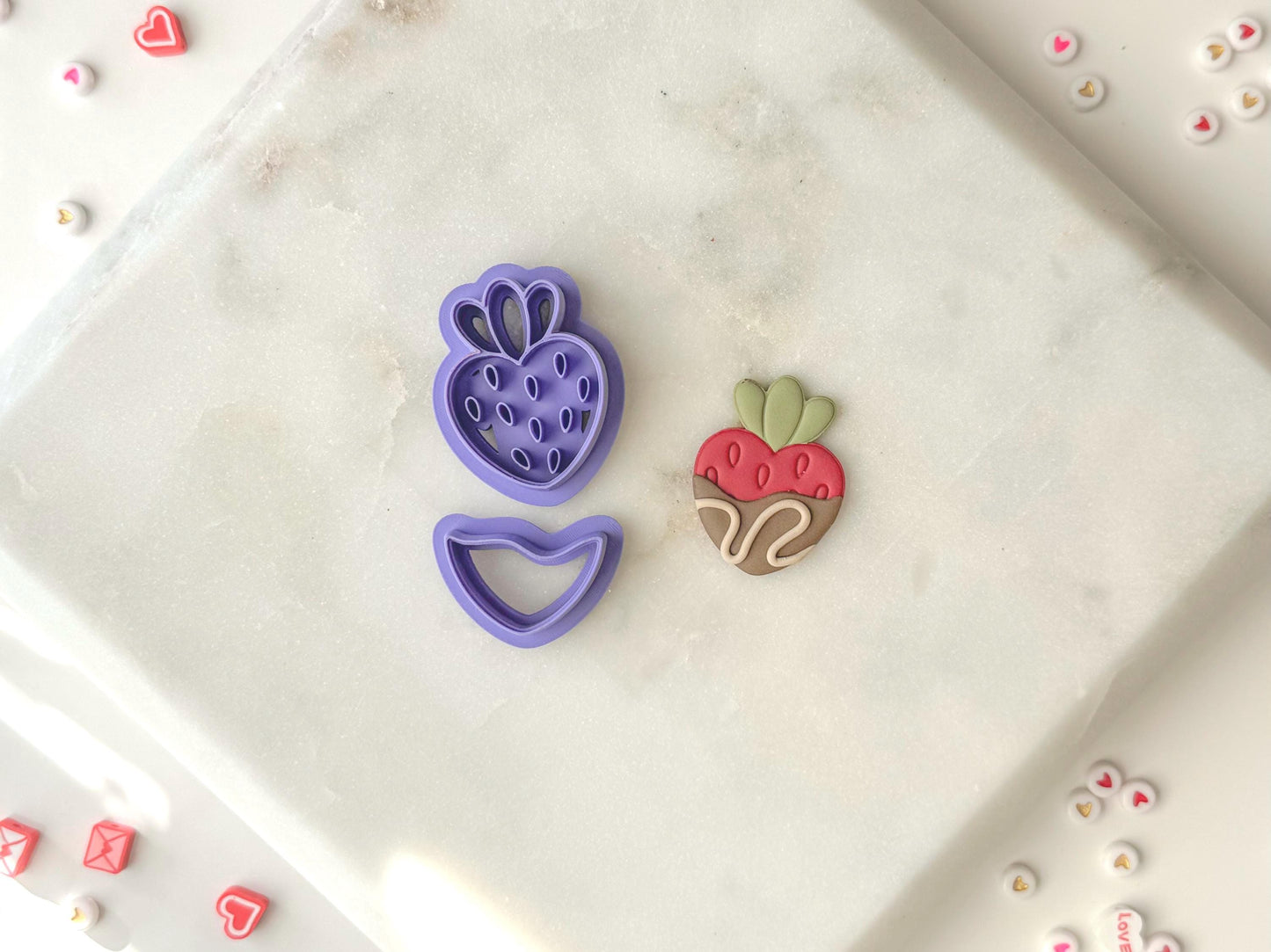 Chocolate dipped strawberry Clay Cutter, Fruit Clay Cutter, Polymer Clay Cutter, Two Size Options, Two piece Set, Valentines Clay Cutter