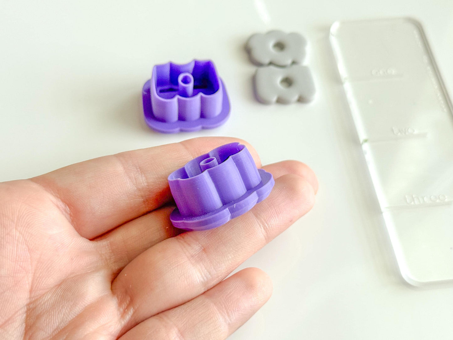 Floral Donut Shaped Cutter Set – 3D Printed Polymer Clay Cutter with Built-In Hole – Clay Earring Tool