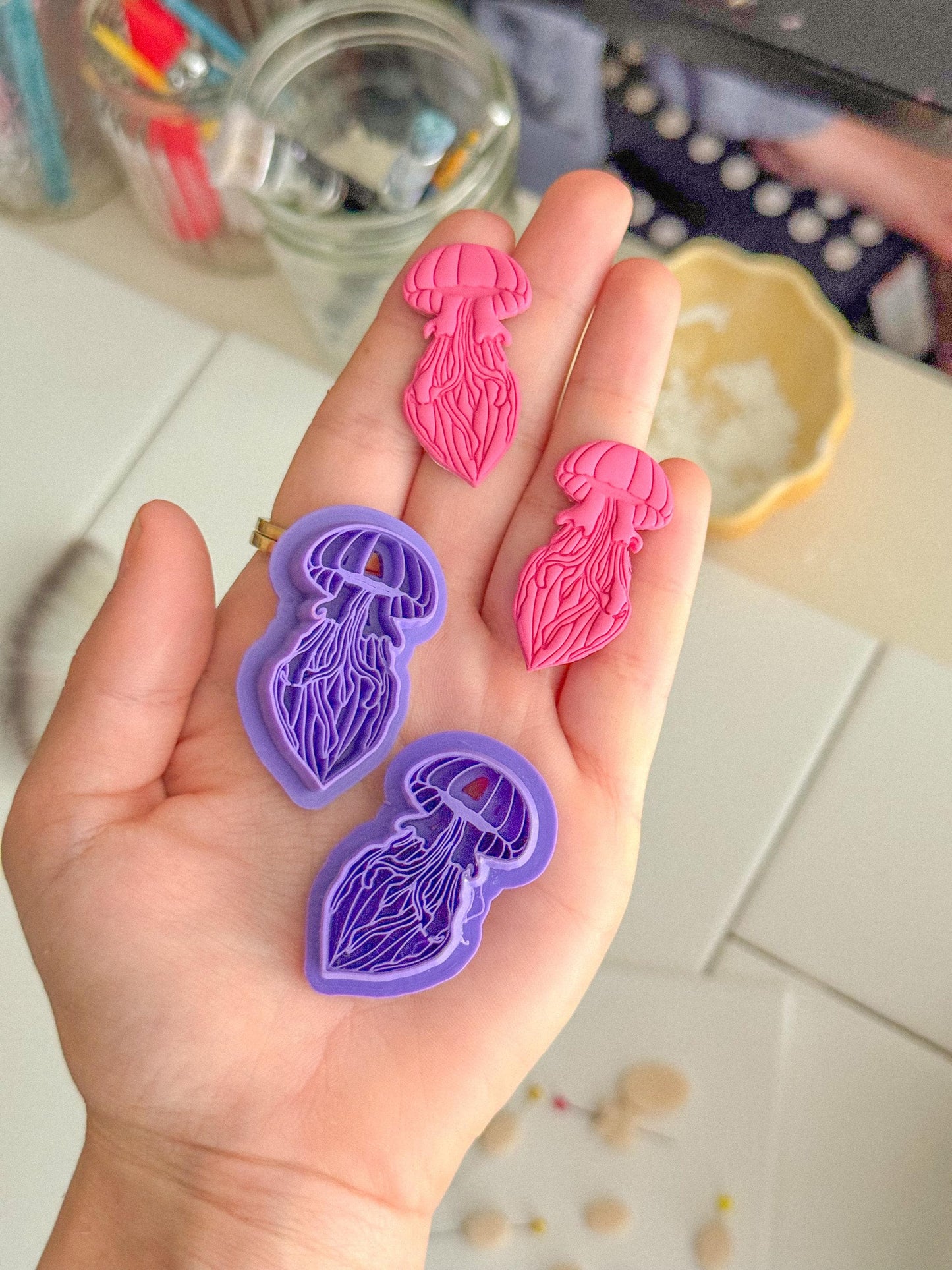 Jellyfish Polymer Clay Cutter β 3D Printed Ocean Clay Tool β Underwater Earring Mold β Sea Life Clay Cutter