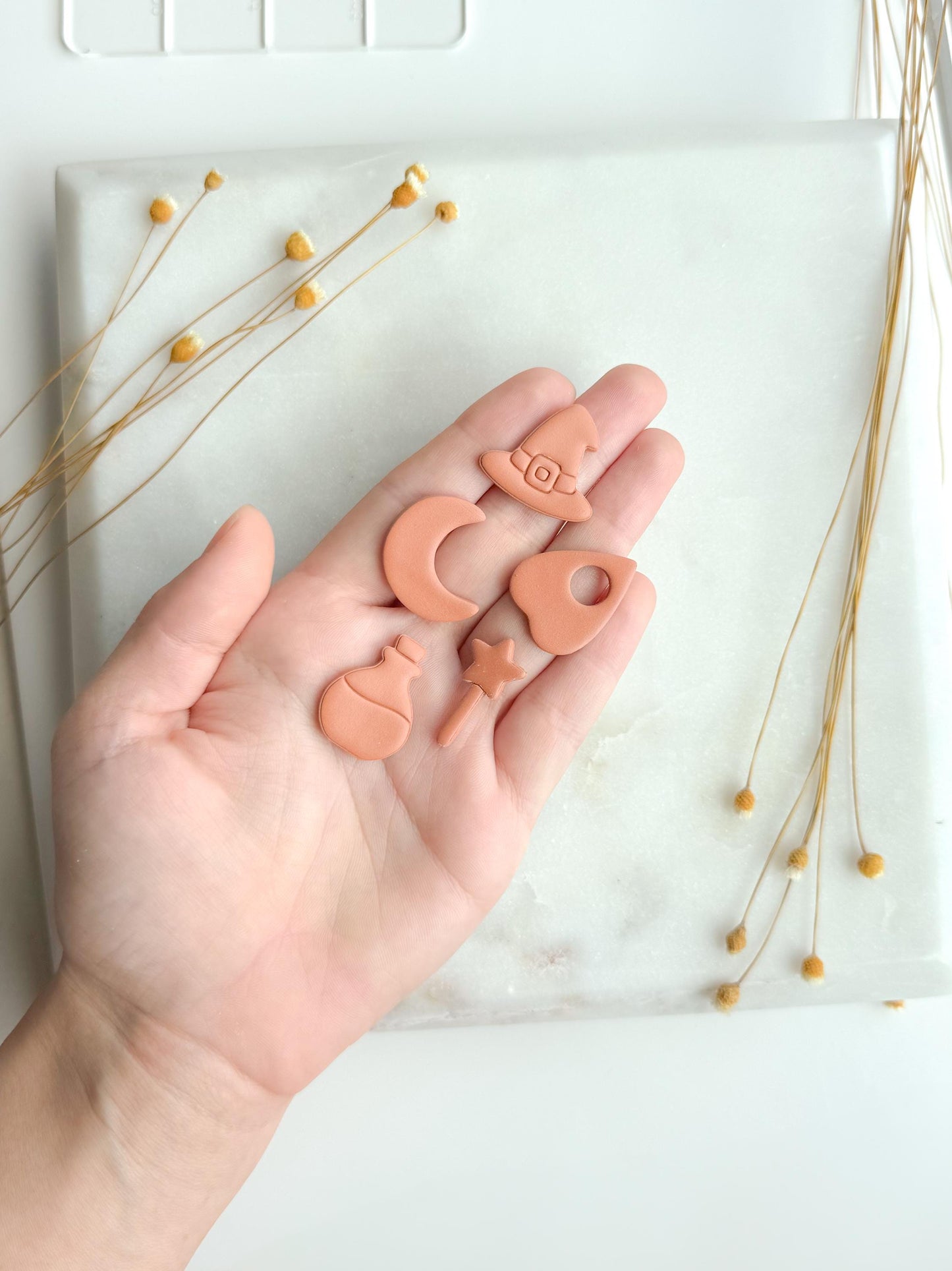 Witchy Magic Polymer Clay Cutter Set | Spellbook, Potion, Witch Hat, Moon, Wand Clay Cutters | 3D Printed Cutters for Jewelry & Crafts