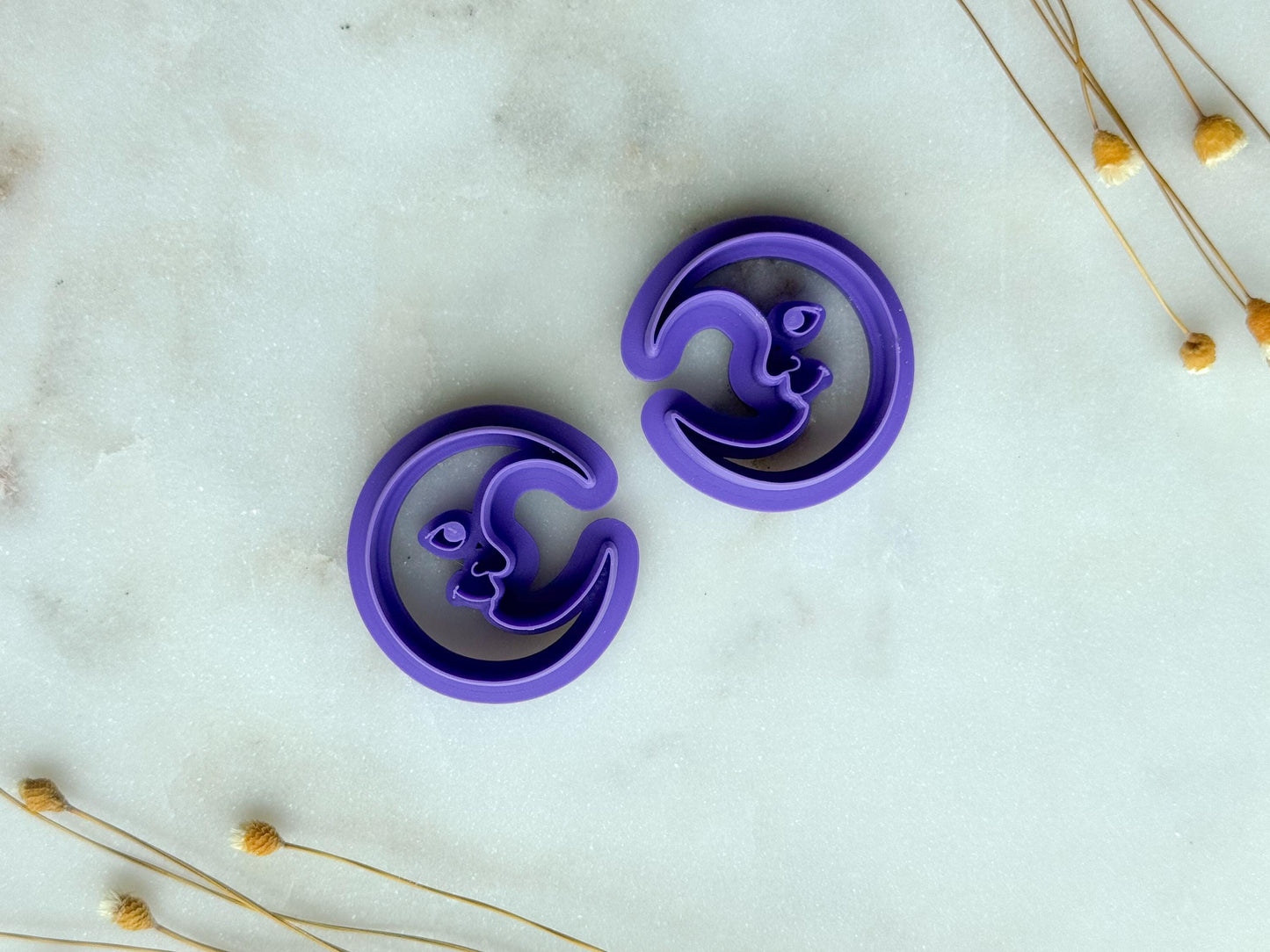 Crescent Moon Face Polymer Clay Cutter | Moon Phase Clay Cutter in 2 Sizes | 3D Printed Embossed Cutters for Jewelry