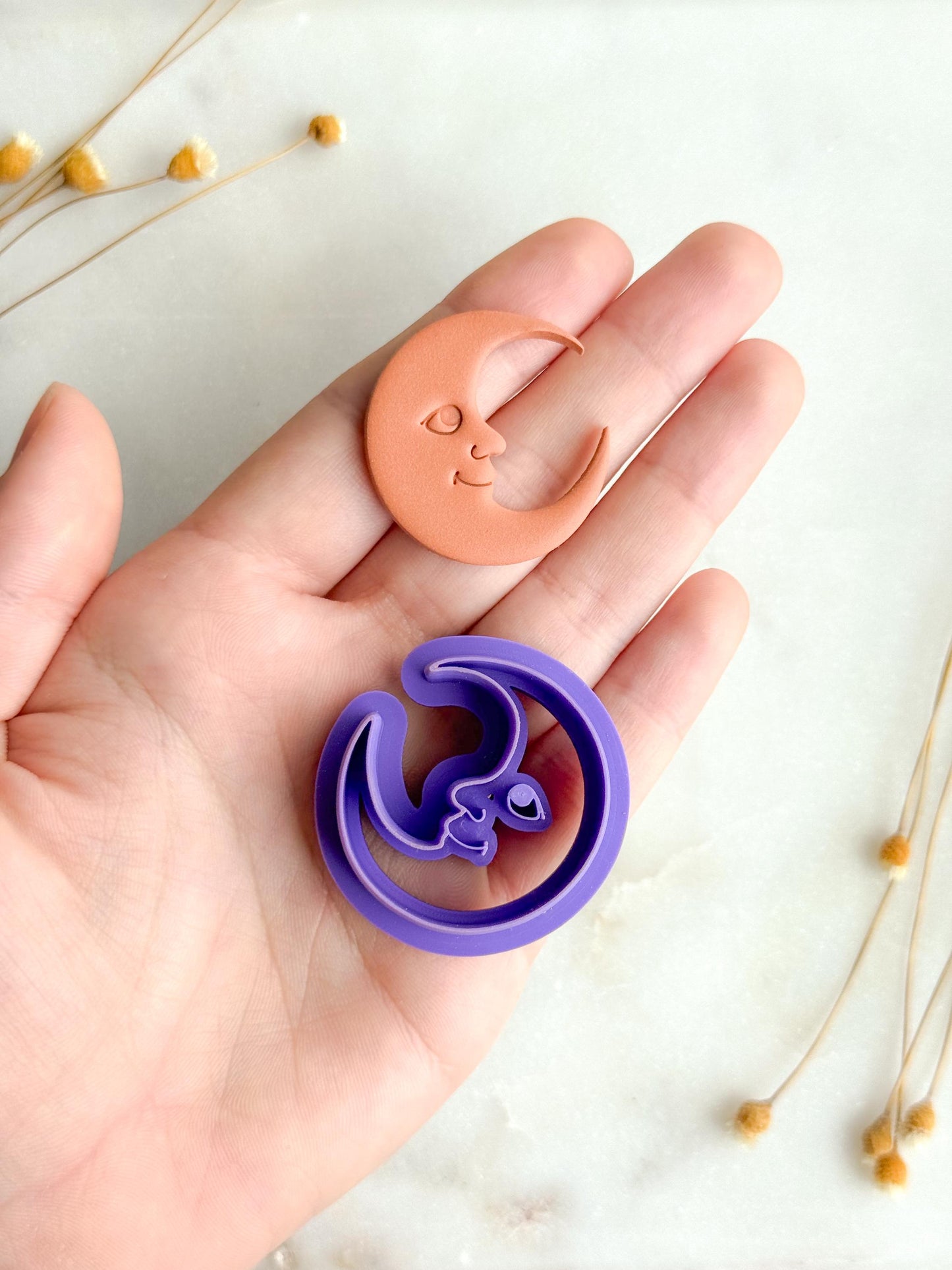 Crescent Moon Face Polymer Clay Cutter | Moon Phase Clay Cutter in 2 Sizes | 3D Printed Embossed Cutters for Jewelry