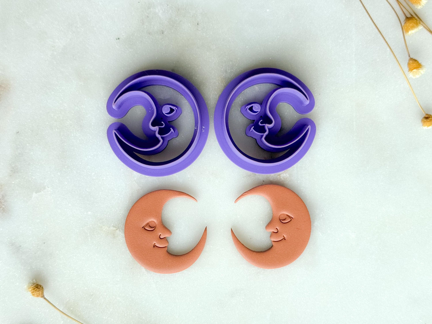 Crescent Moon Face Polymer Clay Cutter | Moon Phase Clay Cutter in 2 Sizes | 3D Printed Embossed Cutters for Jewelry