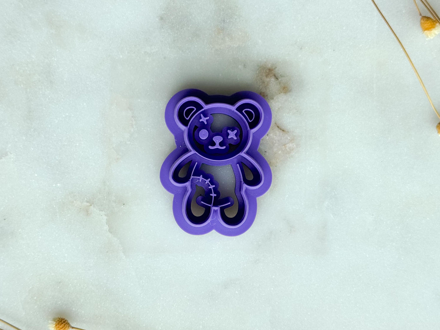 Spooky Teddy Bear Polymer Clay Cutter | Stitched Creepy Cute Bear Clay Cutter | 3D Printed Embossed Cutter for Jewelry & Crafts