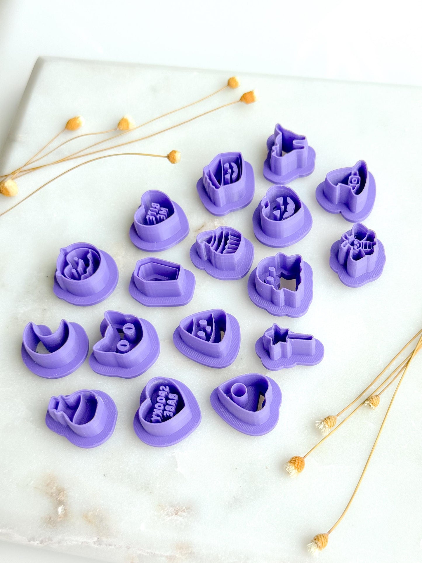 Spooky Stud Polymer Clay Cutter Bundle | Halloween Earring Stud Cutter Set | 0.6” Mini Clay Cutters | 3D Printed Embossed Cutters