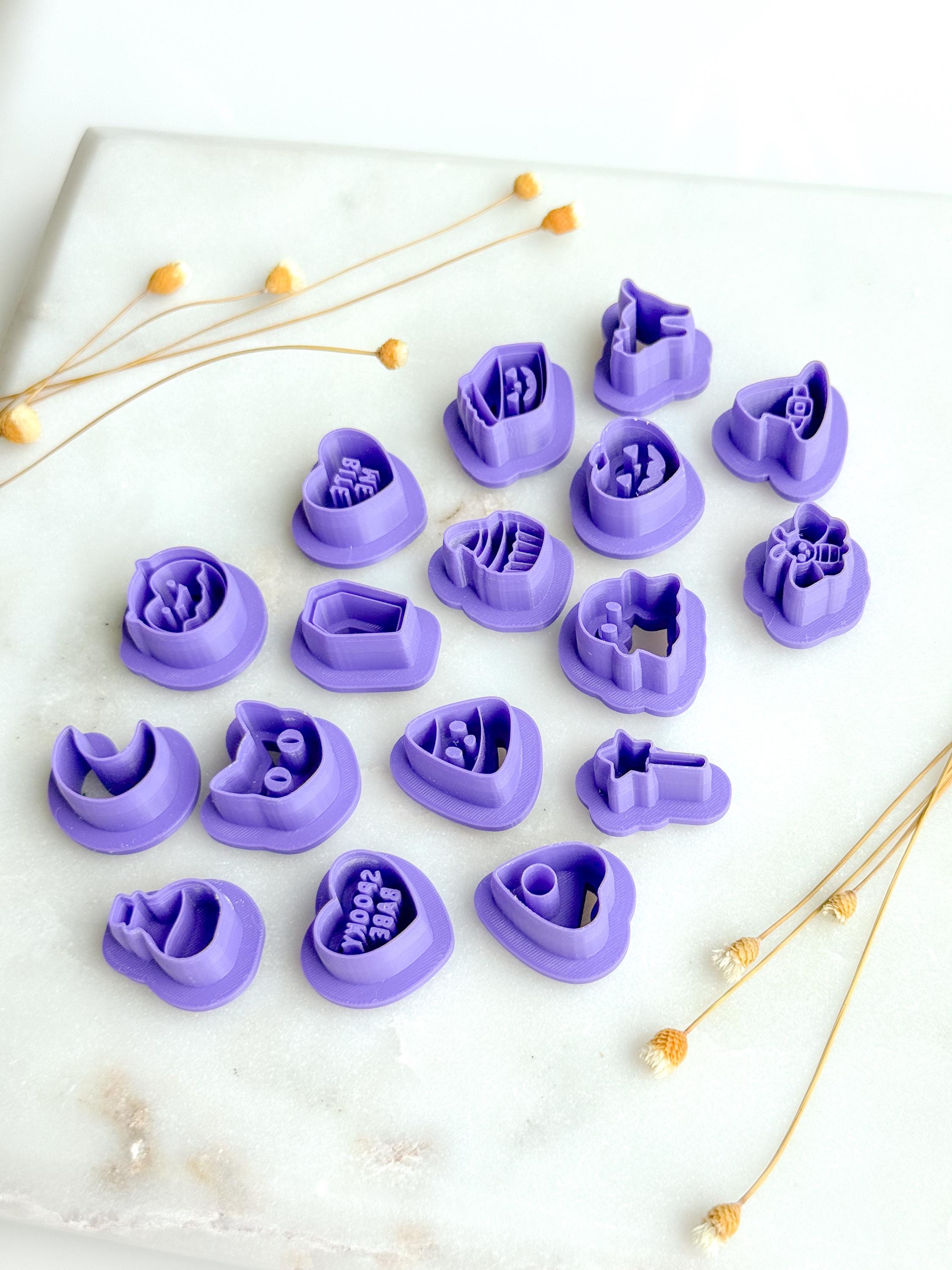 Spooky Stud Polymer Clay Cutter Bundle | Halloween Earring Stud Cutter Set | 0.6” Mini Clay Cutters | 3D Printed Embossed Cutters