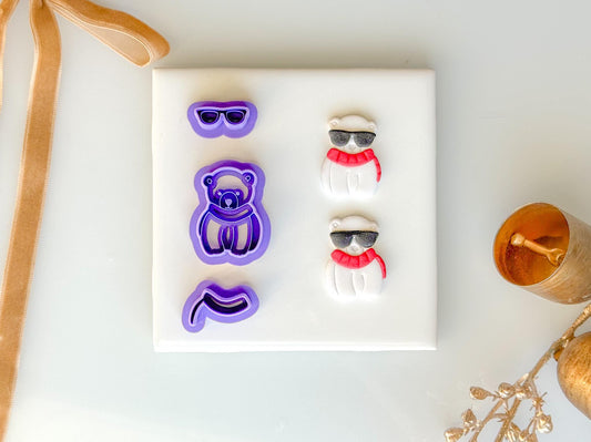 Jr Mint Polar Bear Clay Cutter Set | Polymer Clay Earring Cutter | Cute Bear with Sunglasses | Winter Cutter | ButtrCuttr