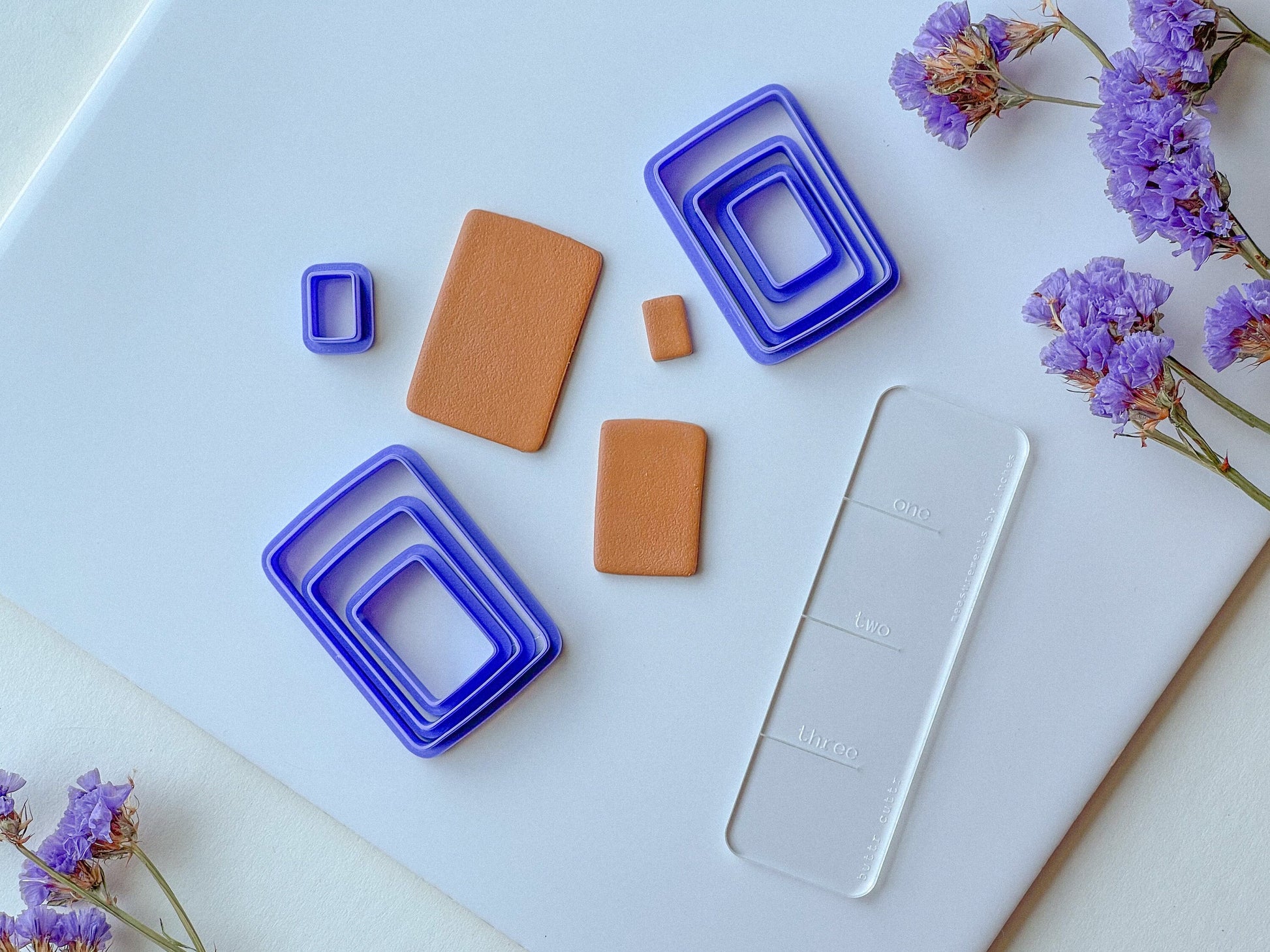 Basic Rectangle Clay Cutter, Sizes .5 inches to 2 inches, increments of .25 inches, Basic shape sets available in separate listing