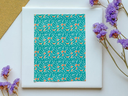 Green flower with orange middle Clay Transfer Sheet, 4x5 inches, Groovy Clay Transfer, Polymer Clay Transfer Paper