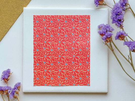 Wavy red and blue flower Transfer Sheet, 4x5 inches, Groovy Clay Transfer, Polymer Clay Transfer Paper, polymer clay pattern