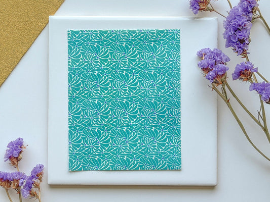 Green Flowers with blue middle Flower Clay Transfer Sheet, 4x5 inches, Groovy Clay Transfer, Polymer Clay Transfer Paper