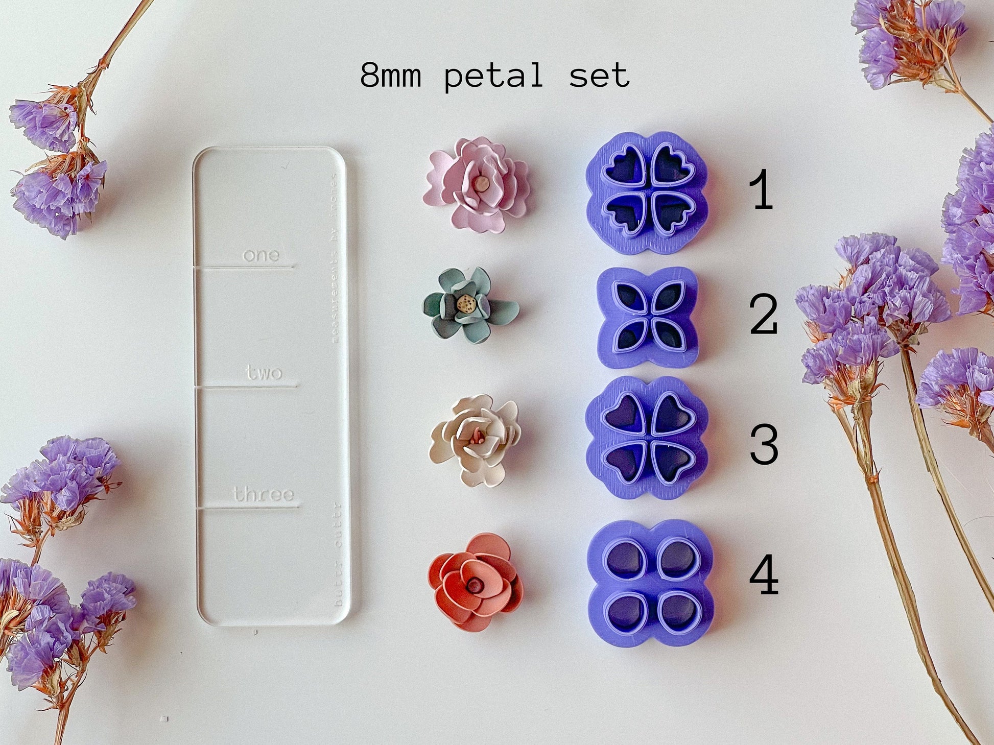 Petal Cutter Sets, Four Styles, 3 different sizes available, 5mm, 8mm, 12mm, Floral Clay Cutters, More grouping options in separate listing