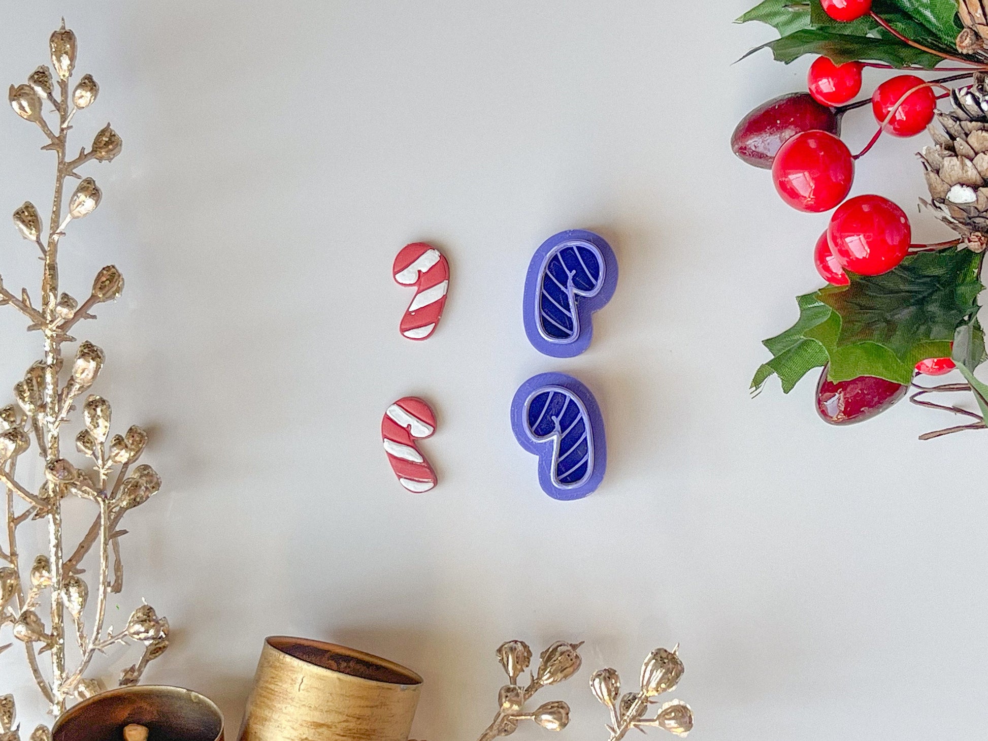 Candy cane clay Cutter, Mirrored Set, Two size options, Christmas Clay cutter, Winter clay cutter, Polymer clay cutters