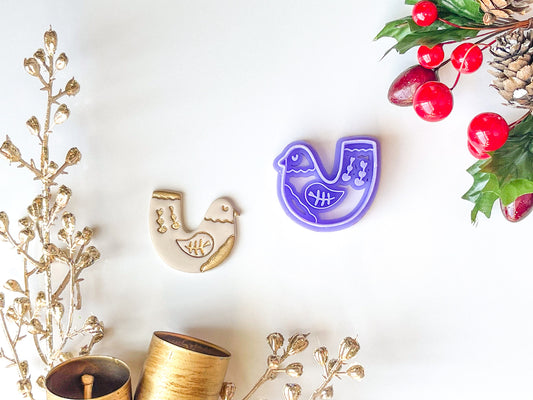 Scandinavian Bird Clay Cutter, Dangle Earring or Ornament Sizing, Polymer Clay Cutter, Christmas Clay cutter, Winter clay cutter