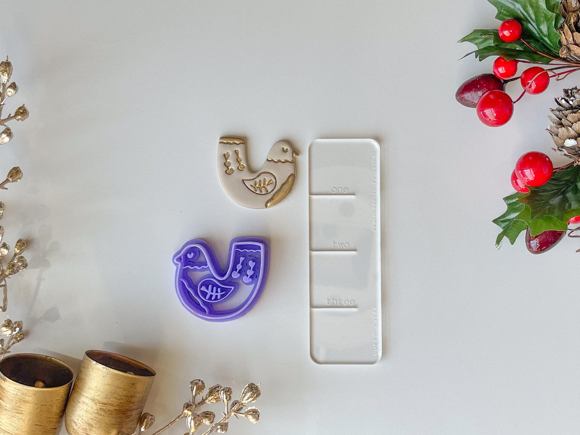 Scandinavian Bird Clay Cutter, Dangle Earring or Ornament Sizing, Polymer Clay Cutter, Christmas Clay cutter, Winter clay cutter