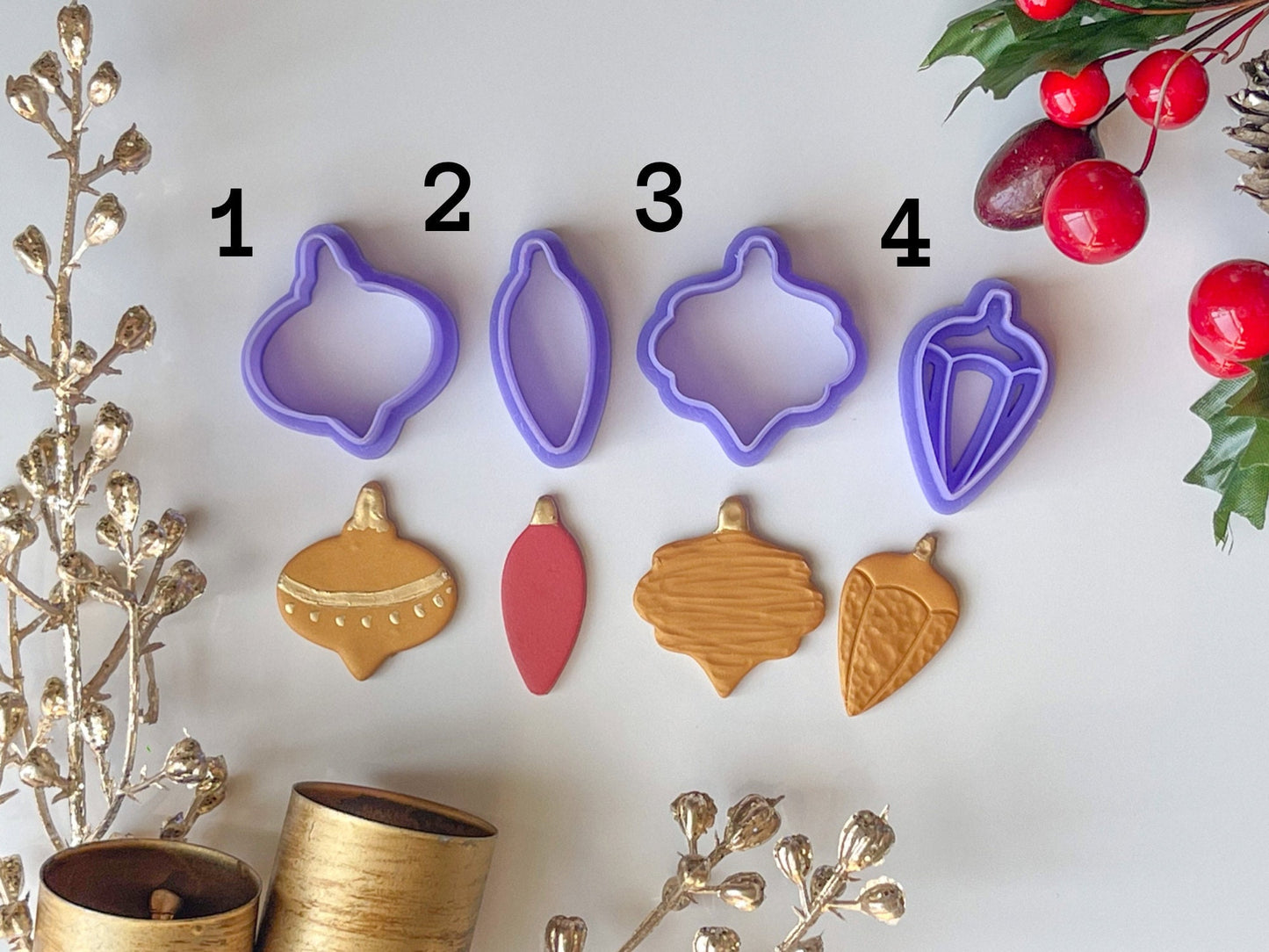 Ornament Clay Cutters, Dangle Earring size and actual ornament sizes available, 1.25” and 2.5” options, Available individually or as a set