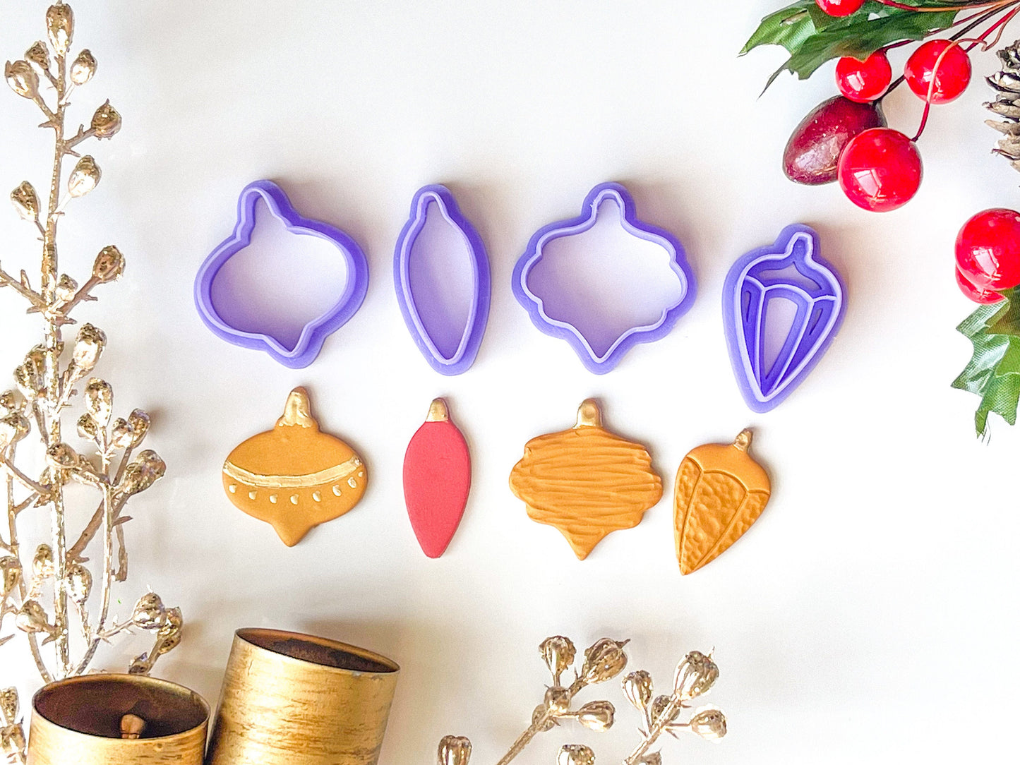 Ornament Clay Cutters, Dangle Earring size and actual ornament sizes available, 1.25” and 2.5” options, Available individually or as a set