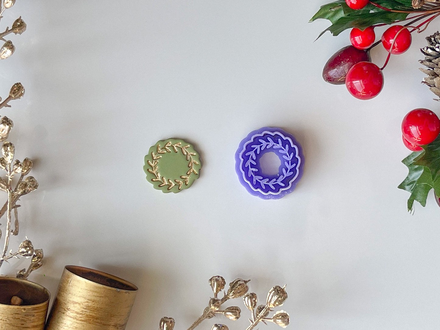 Scandinavian Wreath Clay cutter, Polymer clay cutter, Christmas Clay cutter, Winter foliage Clay Cutter