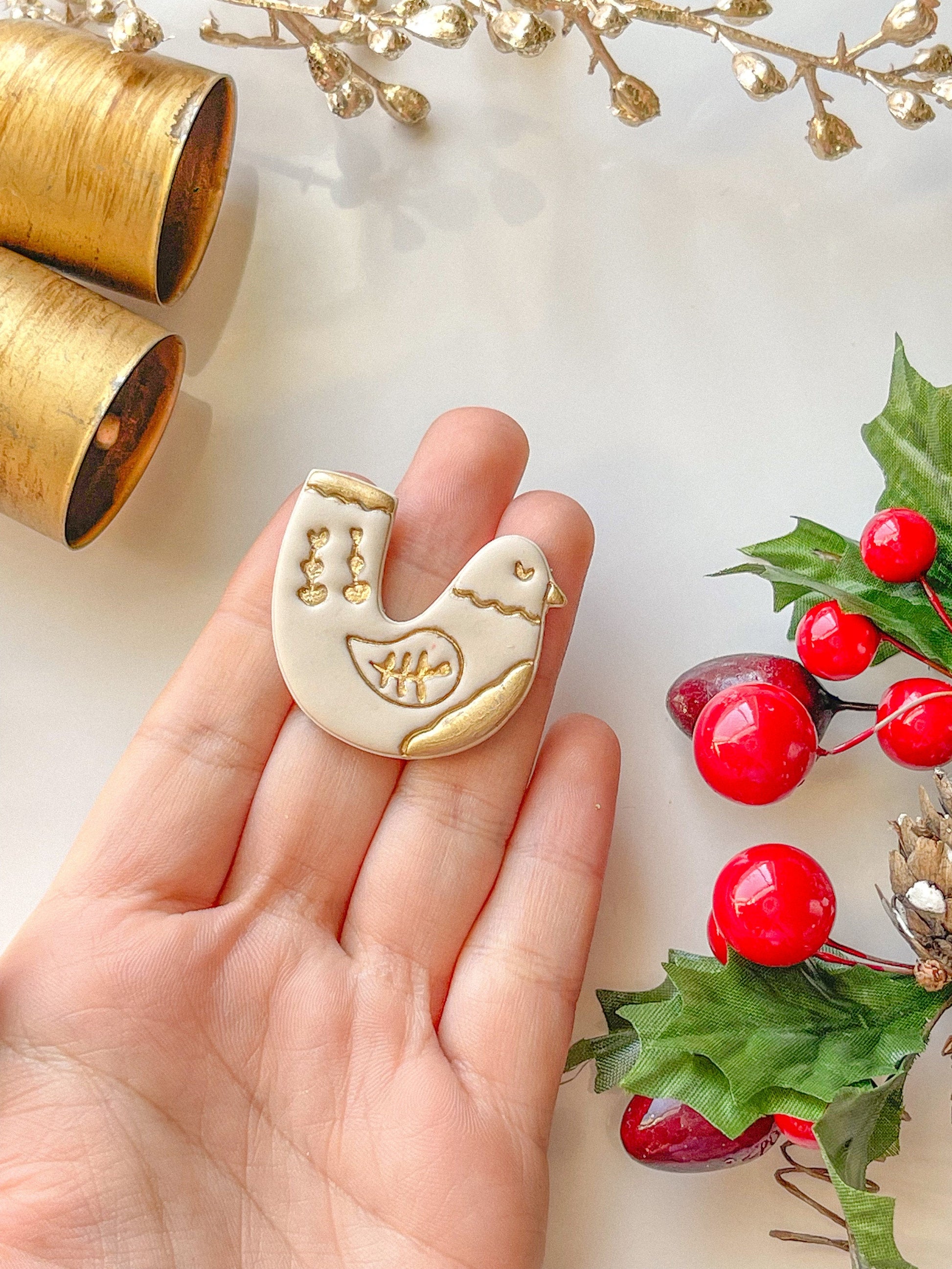 Scandinavian Bird Clay Cutter, Dangle Earring or Ornament Sizing, Polymer Clay Cutter, Christmas Clay cutter, Winter clay cutter