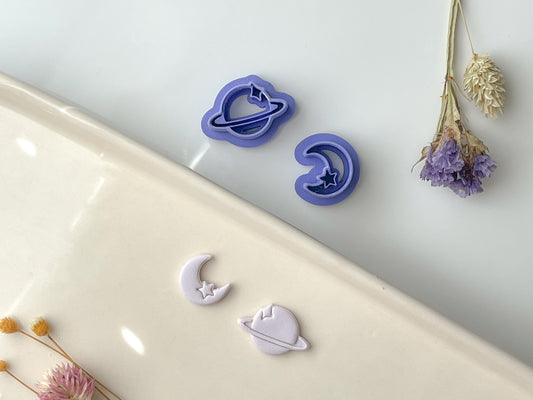 Moon and Saturn Clay cutters, Set of Two Cutters, Tswift Clay Cutter, Polymer Clay Cutter