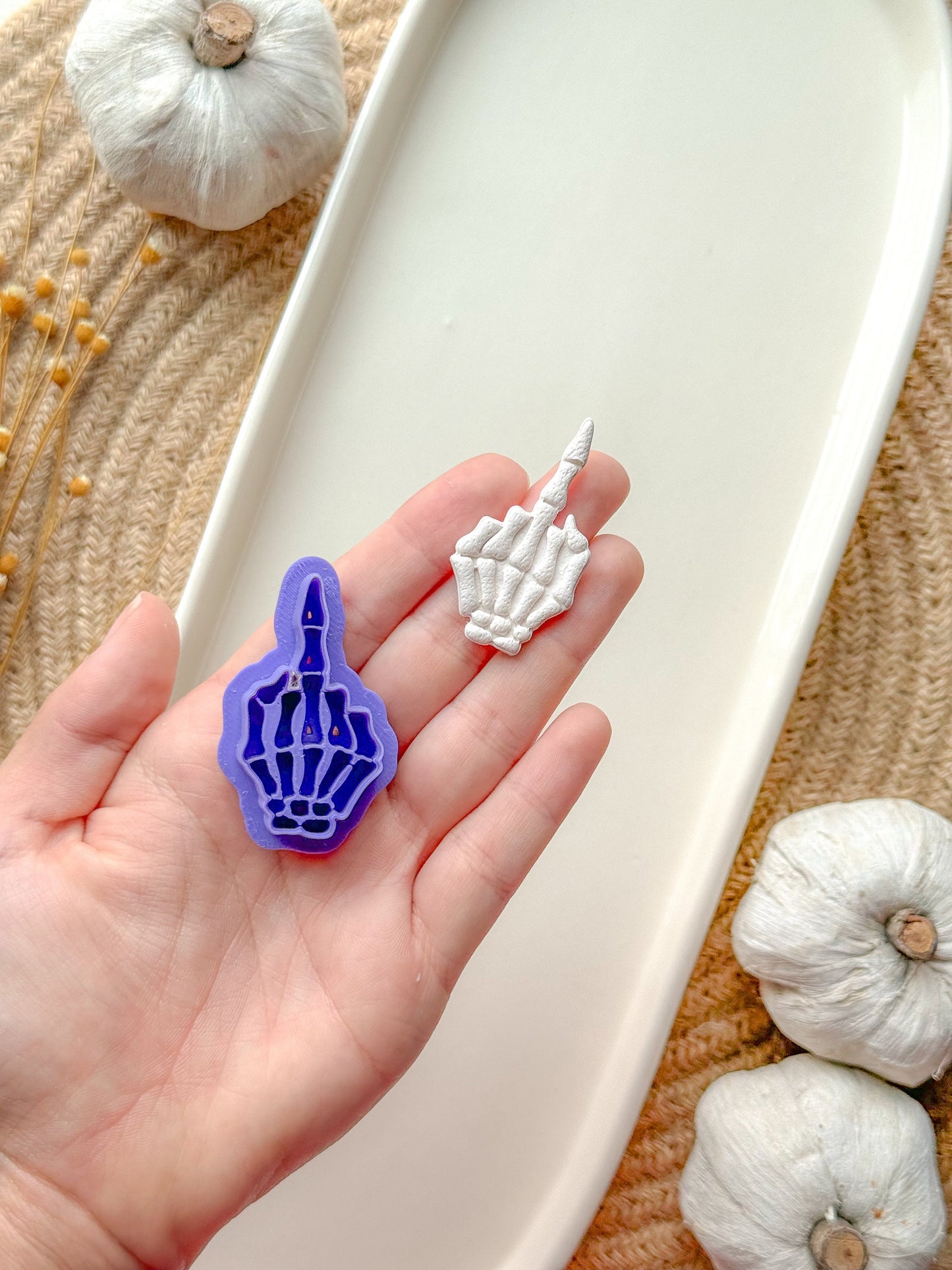 Skeleton Hand FU Clay Cutter, Mirrored options, Halloween Clay Cutter, Polymer Clay Cutter