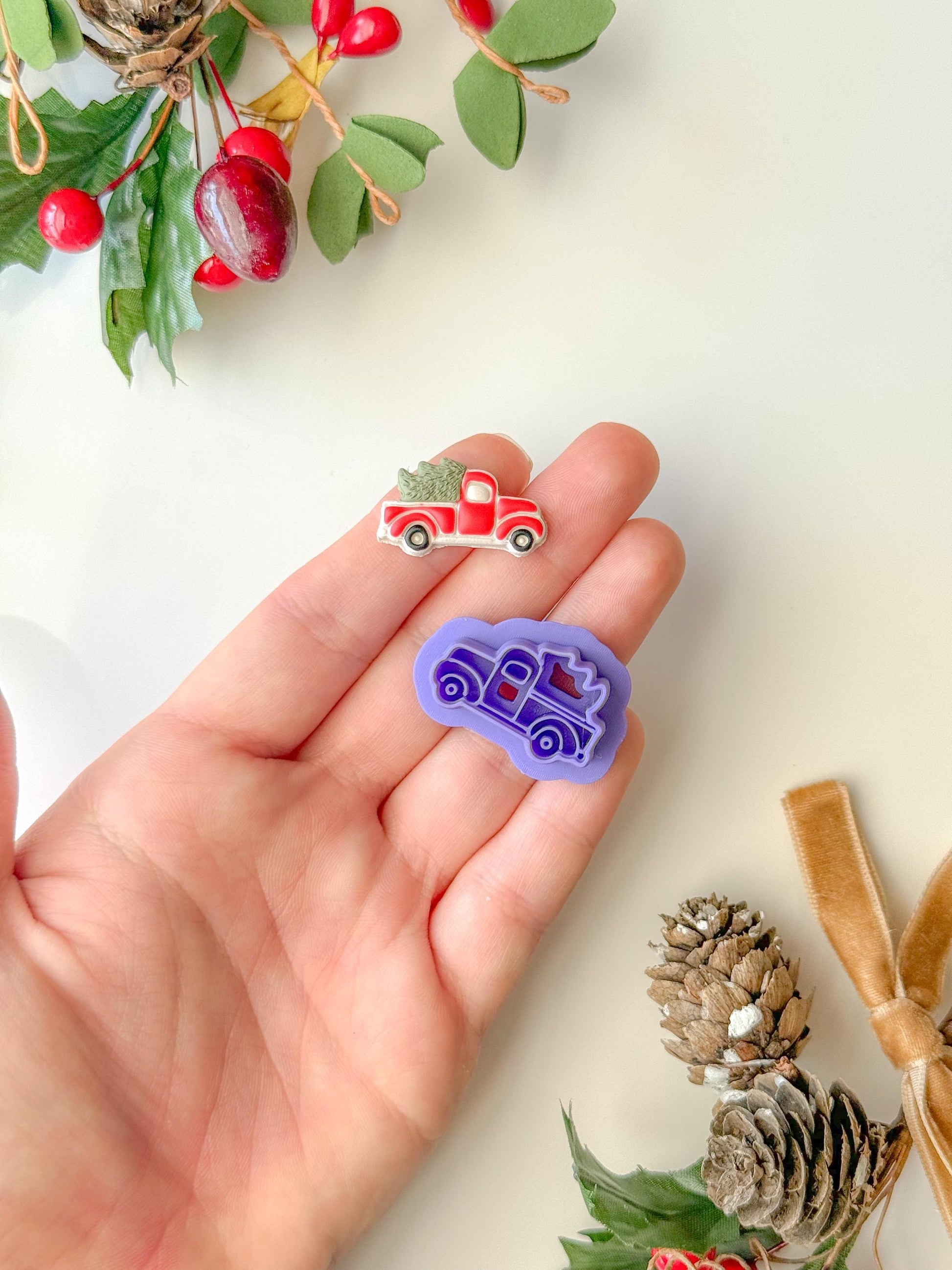 Christmas truck with tree Clay Cutter, Three size options,Earring or Ornament Clay Cutter, Christmas Clay cutter, Winter clay cutter