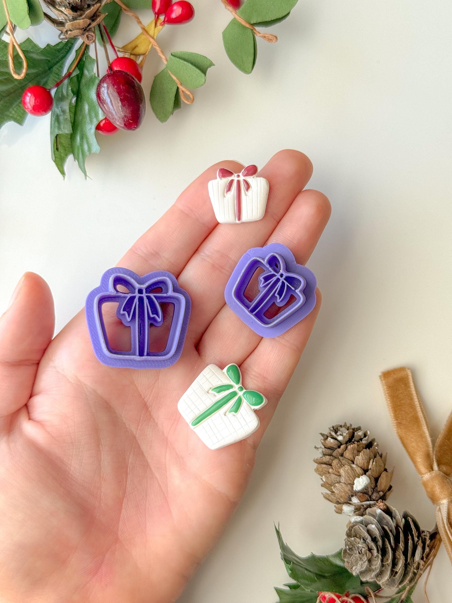 Square Wrapped Present Clay Cutter, Two size options, Gift Clay Cutter, Polymer Clay Cutter, Christmas Clay cutter, Winter clay cutter