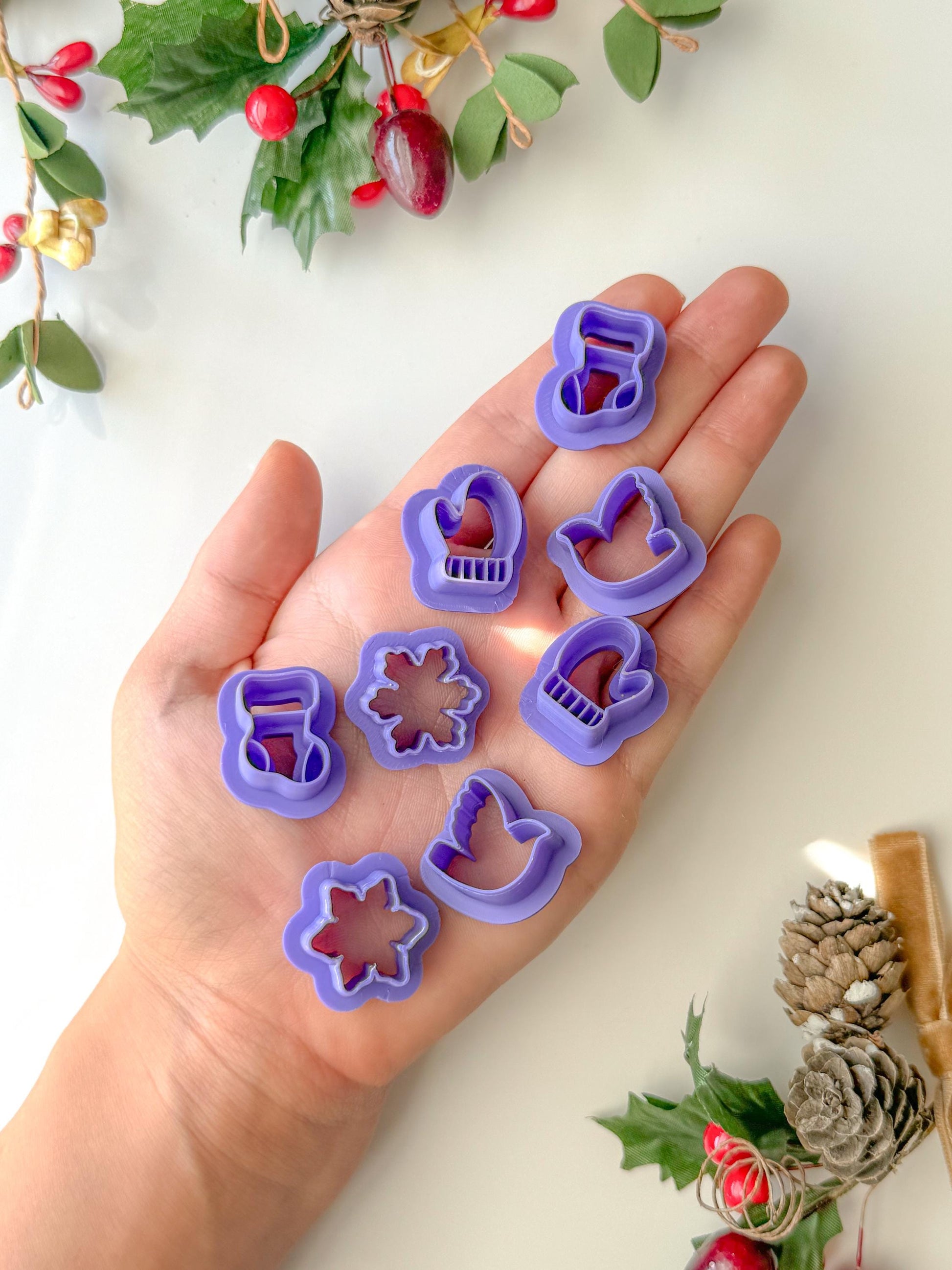 Christmas Stud Clay Cutters, mirrored sets, or as a set of 8, 2 Size Options, Polymer Clay Cutter, Christmas Clay cutter, Winter clay cutter