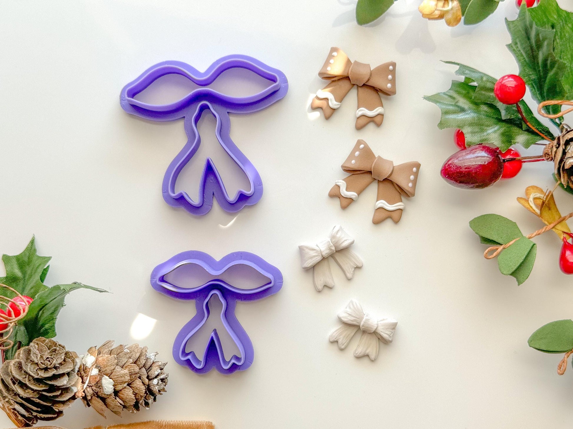 Gingerbread Bow Clay Cutter Set, Two size options, Polymer Clay Cutter, Christmas Clay cutter, Winter clay cutter