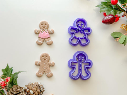 Two piece gingerbread Man and Lady Clay Cutter, Two piece clay cutter set, Two size Options, Christmas Clay cutter, Winter clay cutter