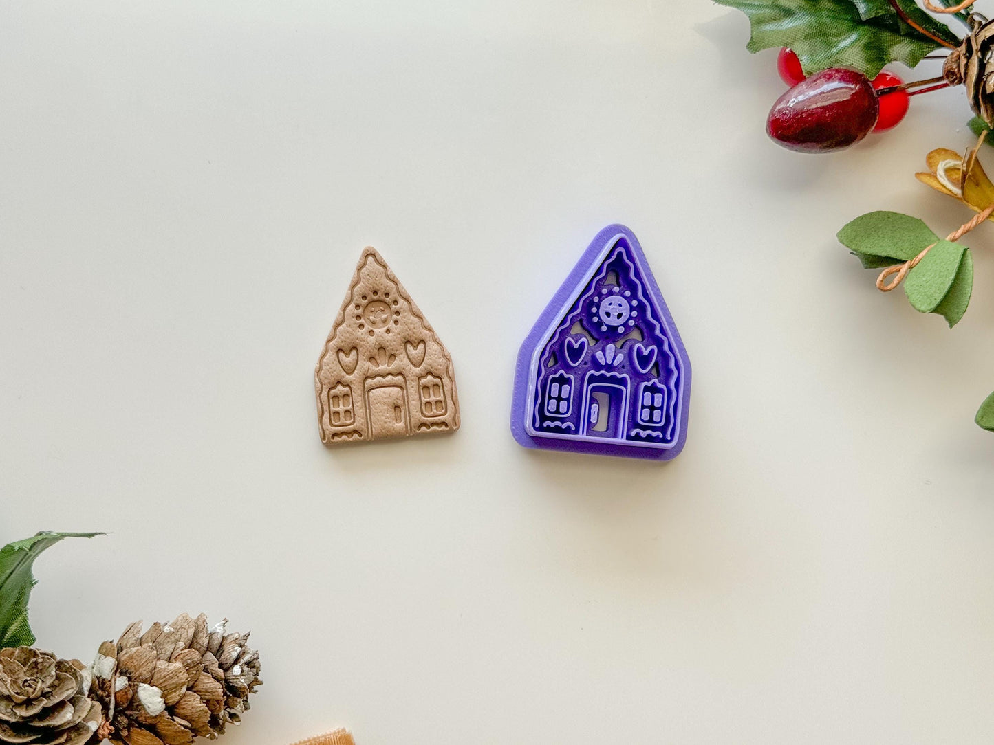 Folk gingerbread house Clay Cutter, Two Size Options, Earrings or Ornament, Christmas Clay cutter, Winter clay cutter