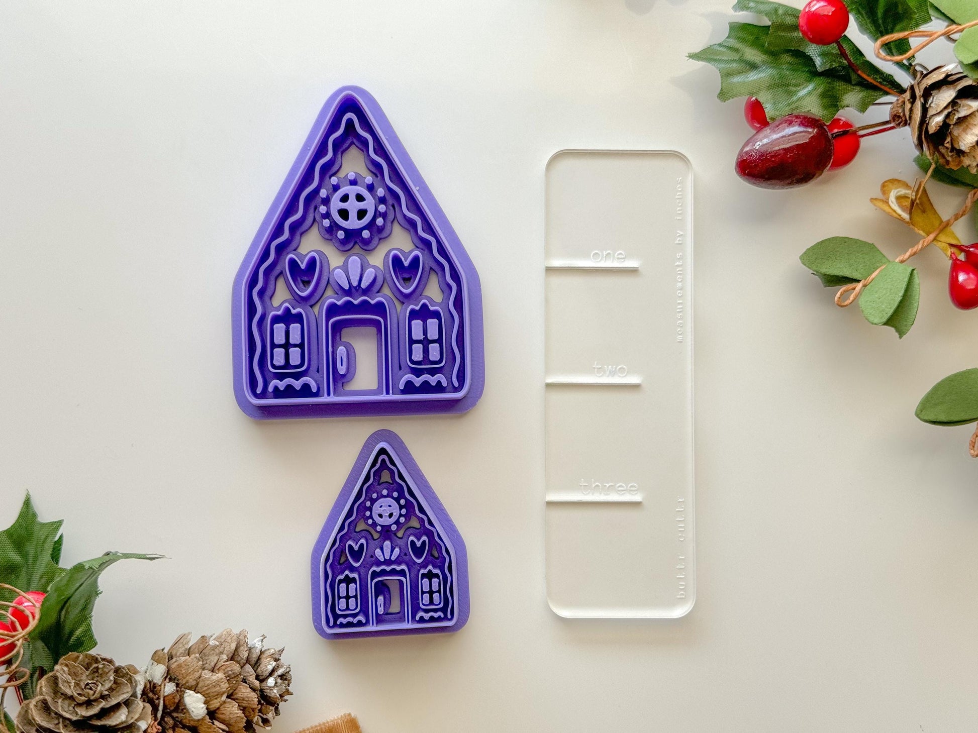 Folk gingerbread house Clay Cutter, Two Size Options, Earrings or Ornament, Christmas Clay cutter, Winter clay cutter