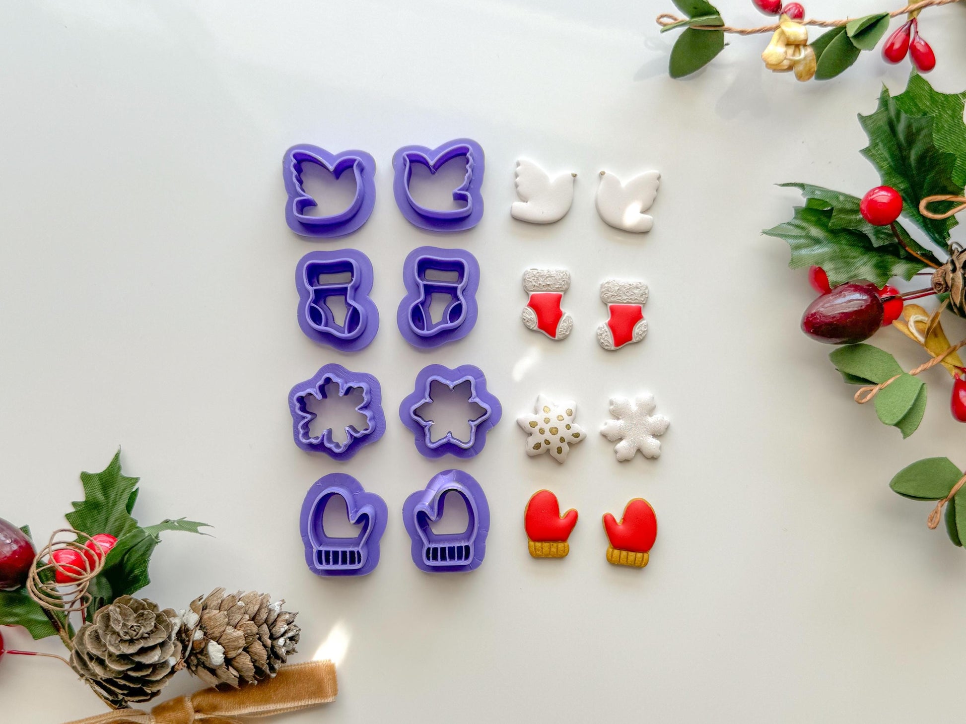 Christmas Stud Clay Cutters, mirrored sets, or as a set of 8, 2 Size Options, Polymer Clay Cutter, Christmas Clay cutter, Winter clay cutter