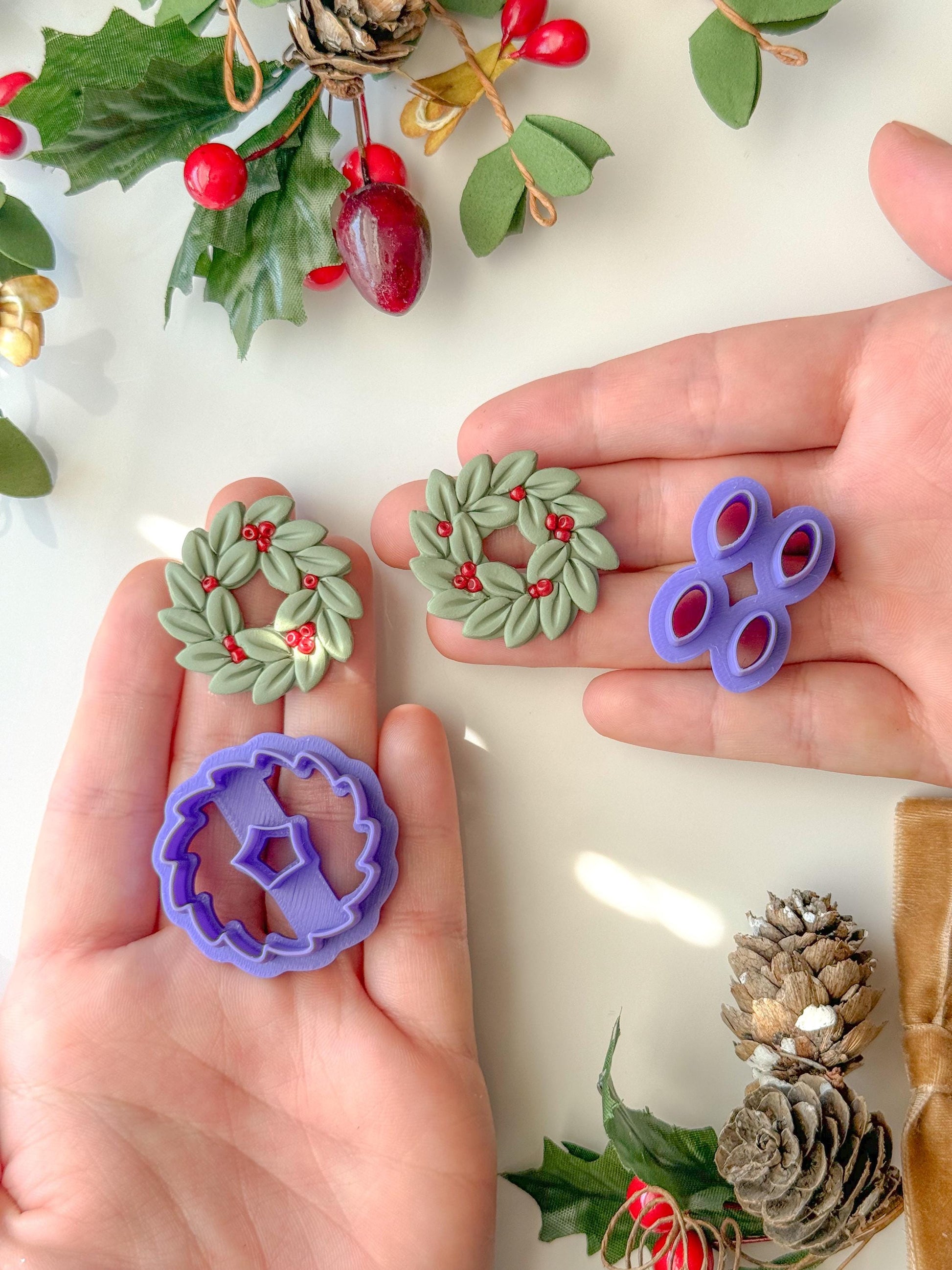 Build a wreath Clay Cutter, Two piece clay cutter set, One size, Christmas Clay cutter, Winter clay cutter