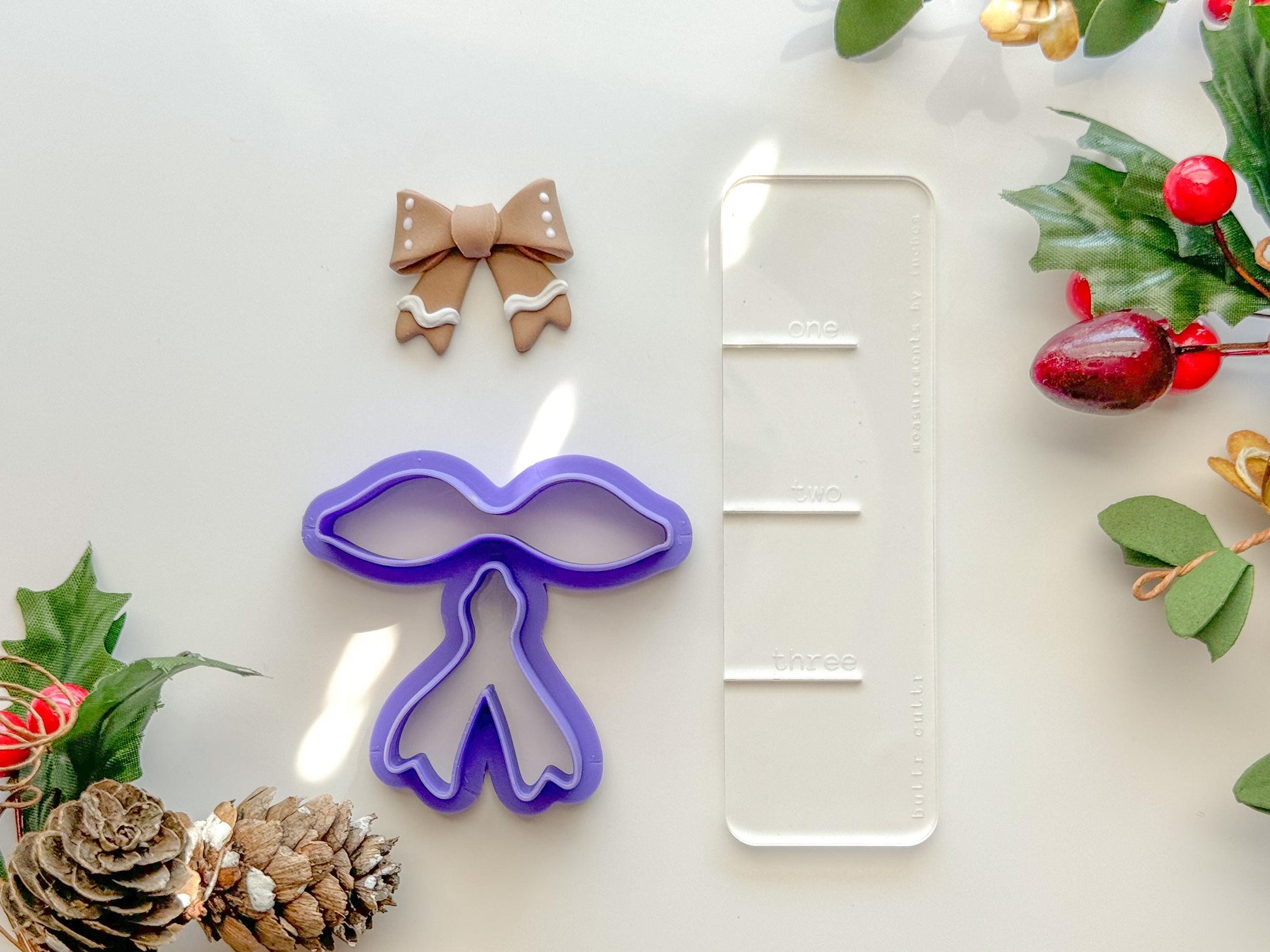 Gingerbread Bow Clay Cutter Set, Two size options, Polymer Clay Cutter, Christmas Clay cutter, Winter clay cutter