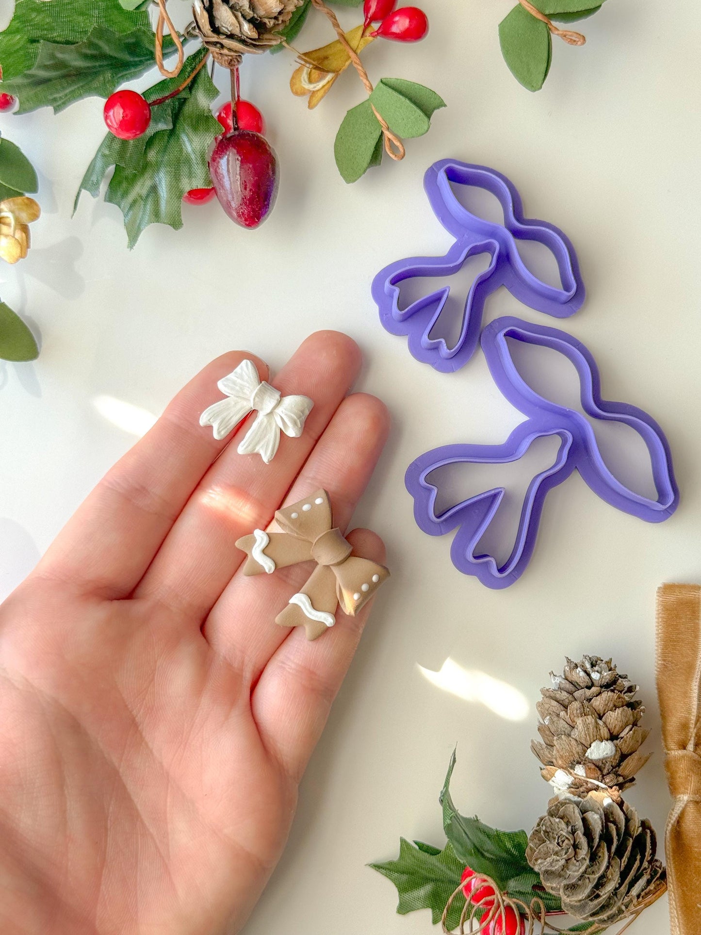 Gingerbread Bow Clay Cutter Set, Two size options, Polymer Clay Cutter, Christmas Clay cutter, Winter clay cutter