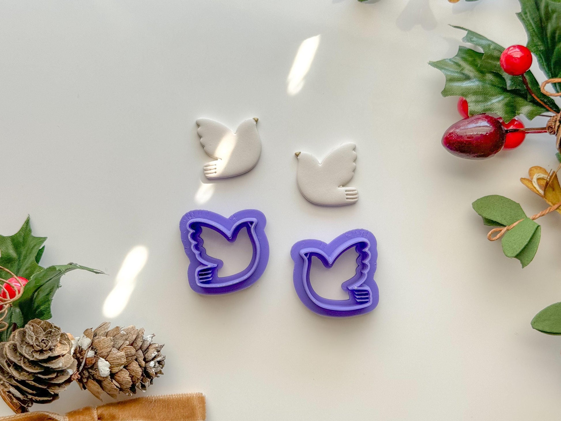 Imprint Dove Clay Cutter, Three size options, Mirrored Option, Polymer Clay Cutter, Christmas Clay cutter, Winter clay cutter