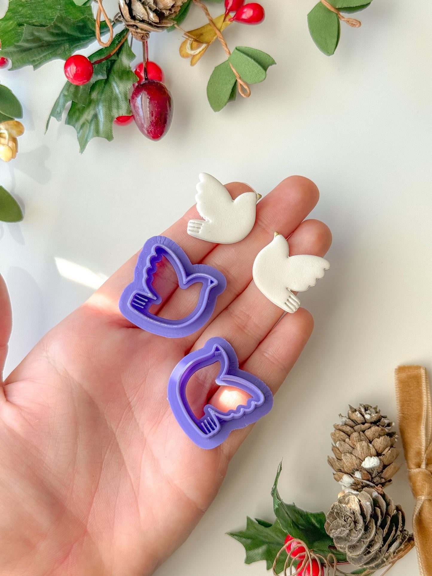 Imprint Dove Clay Cutter, Three size options, Mirrored Option, Polymer Clay Cutter, Christmas Clay cutter, Winter clay cutter