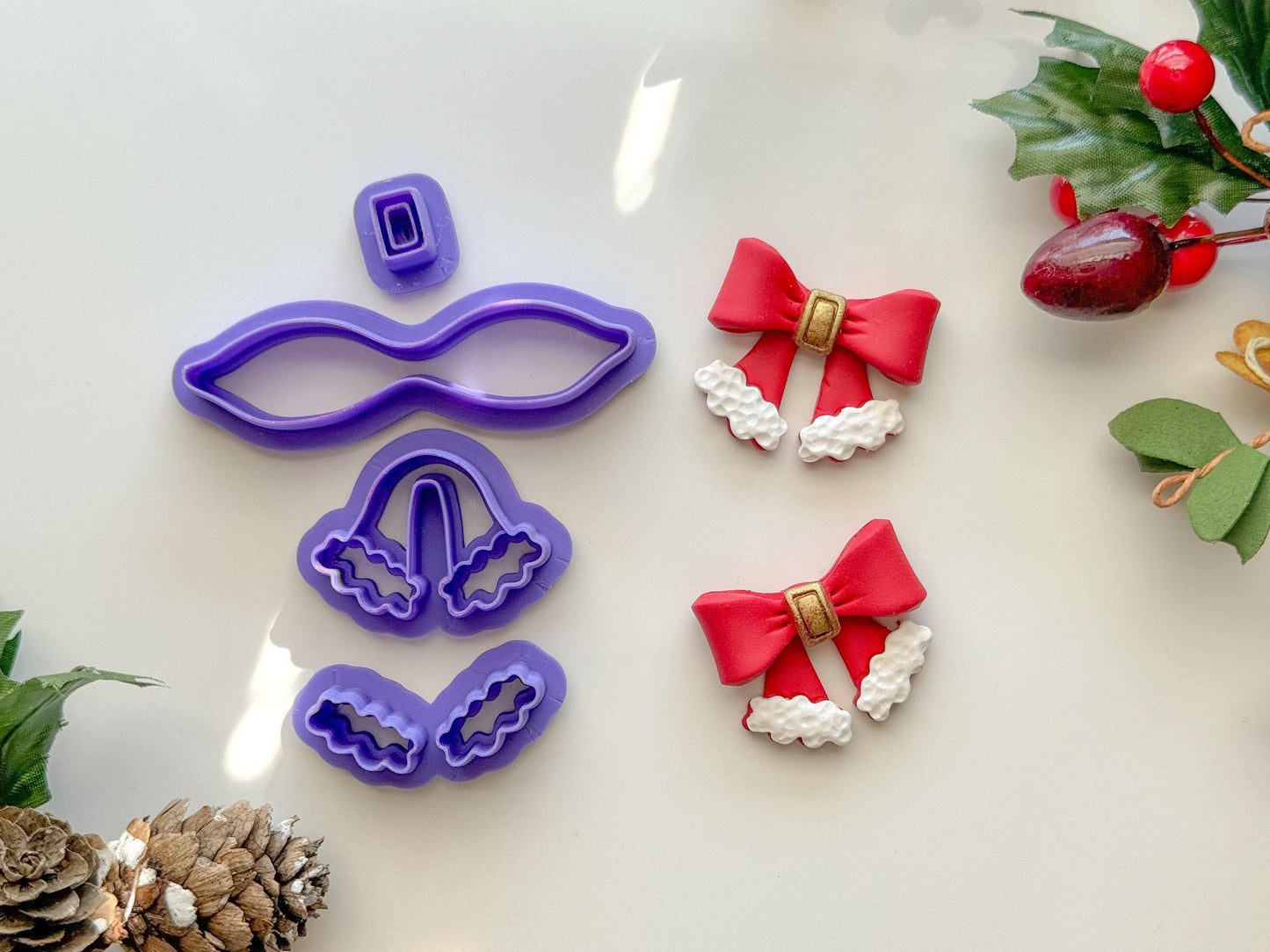 Santa Bow Clay Cutter Set, Polymer Clay Cutter, Christmas Clay cutter, Winter clay cutter, Bow Clay Cutter