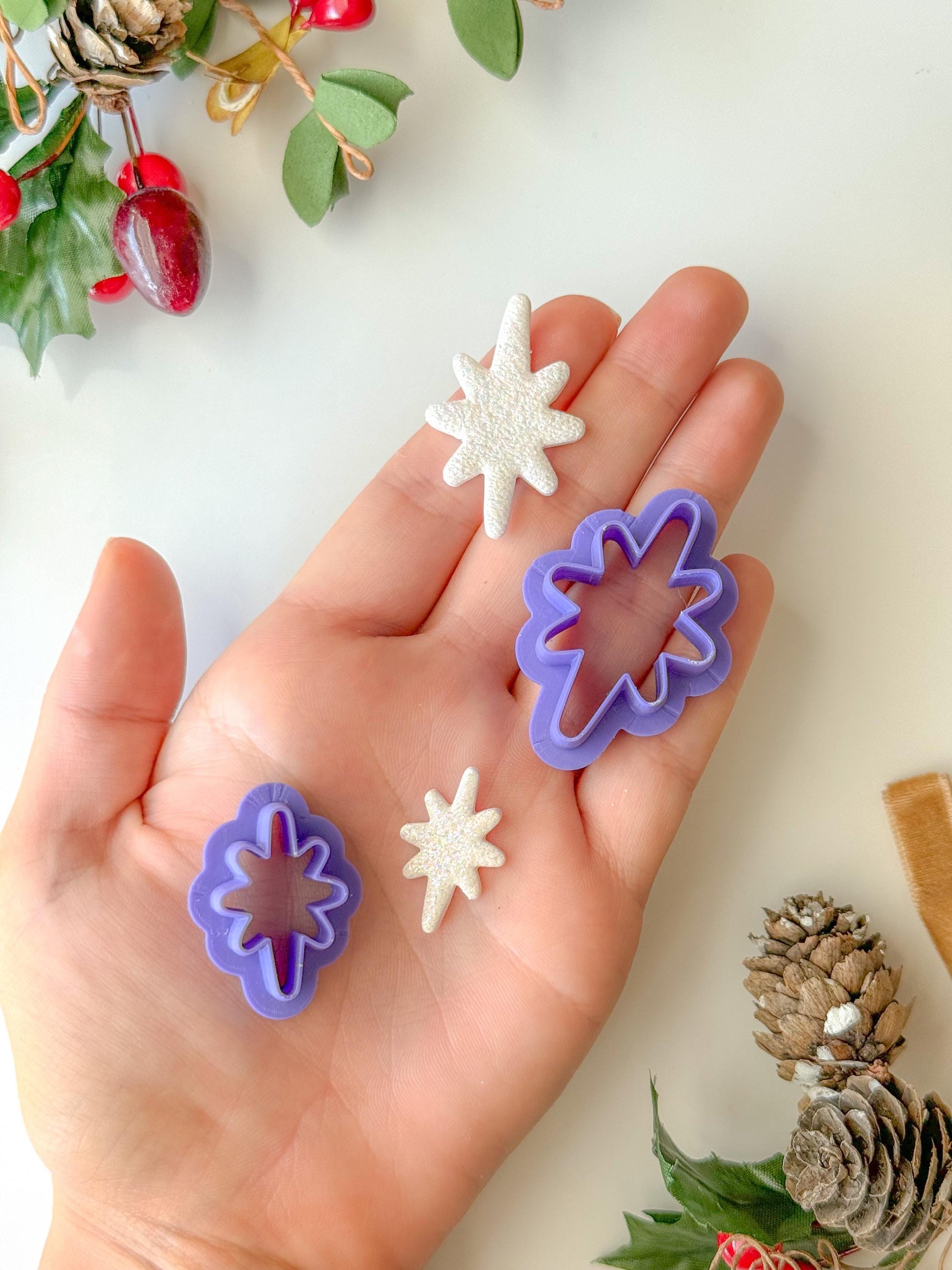 Dangle Northern Star Clay Cutter, Two size options, Earring Clay Cutter, Christmas Clay cutter, Winter clay cutter