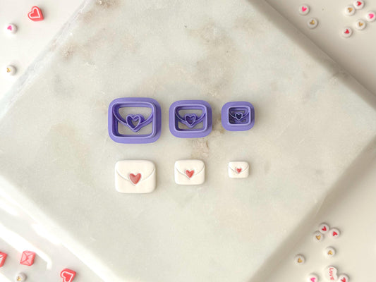 Envelope love letter Clay Cutter, Polymer Clay Cutter, 3 size options, Valentines Clay Cutter