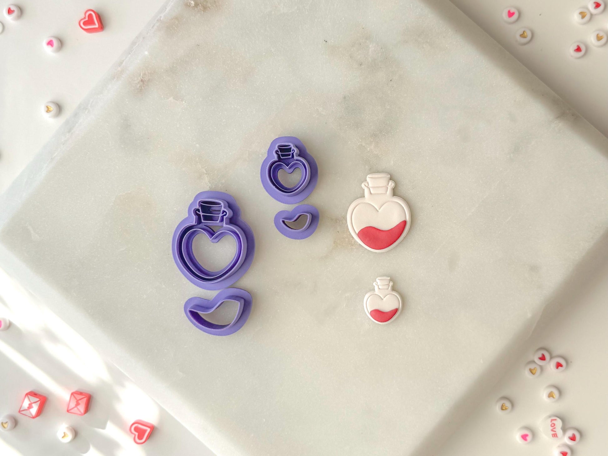 Heart Potion Clay Cutter, Polymer Clay Cutter, Two Size Options, Valentines Clay Cutter