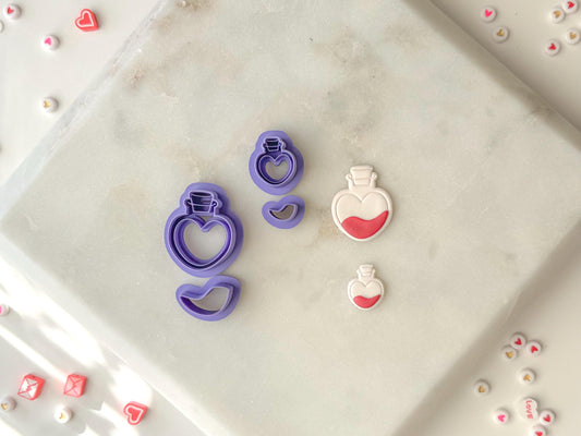 Heart Potion Clay Cutter, Polymer Clay Cutter, Two Size Options, Valentines Clay Cutter