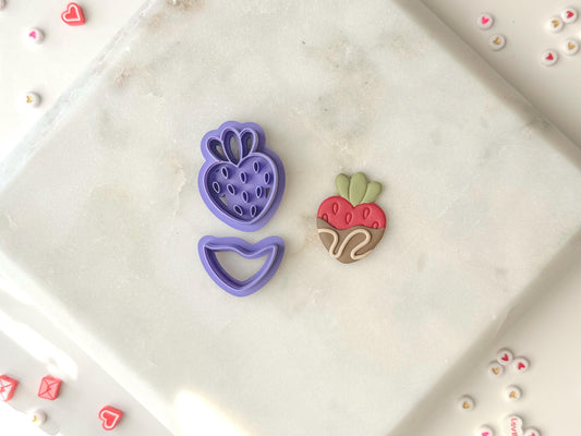 Chocolate dipped strawberry Clay Cutter, Fruit Clay Cutter, Polymer Clay Cutter, Two Size Options, Two piece Set, Valentines Clay Cutter