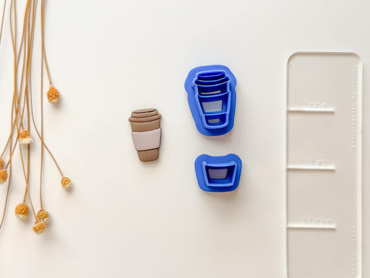 Coffee Cup with Sleeve Embossed Clay Cutter | Polymer Clay Cutter | Coffee Cutter | Spring Cutters | Summer Cutters